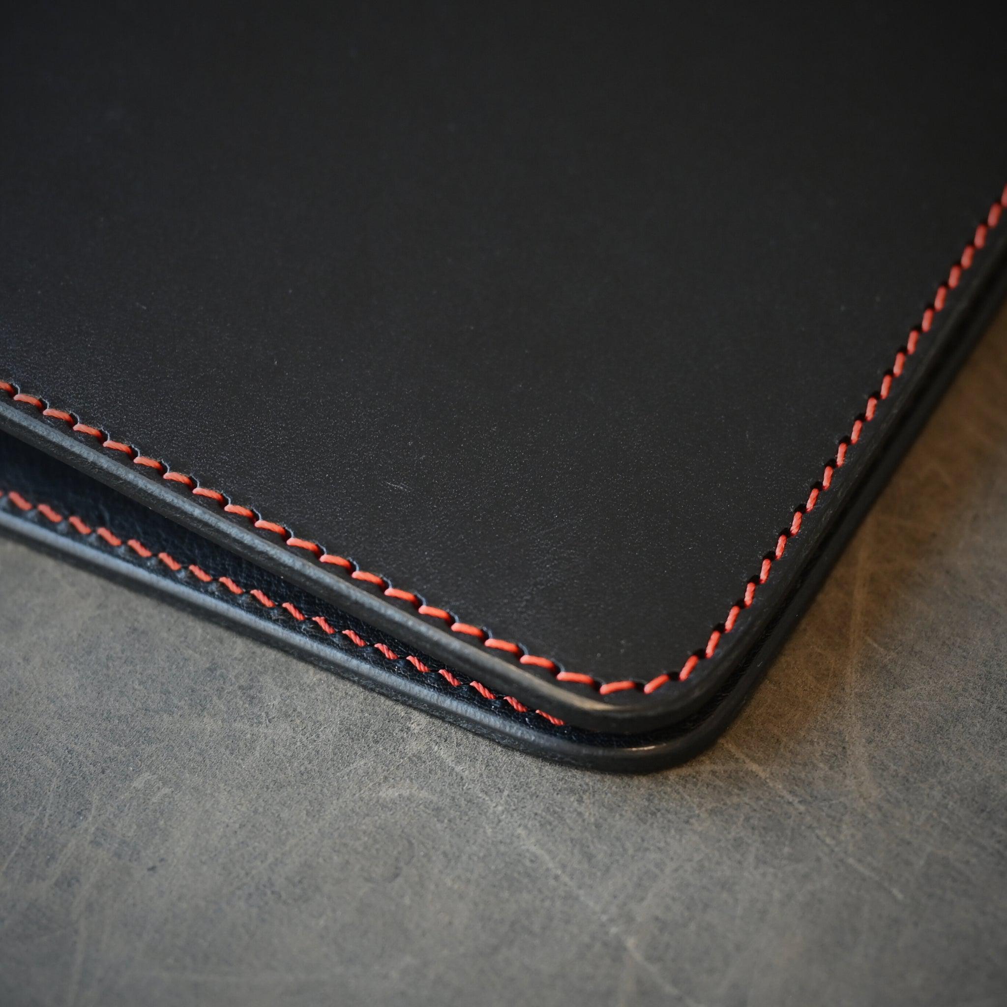 A5 Leather Notebook Cover Black W/ Orange Thread