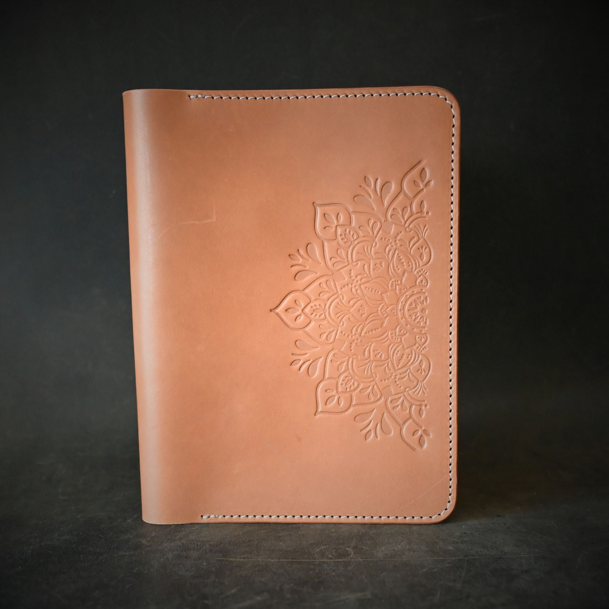 A5 Leather Notebook Cover Tan with Mandala Stamp