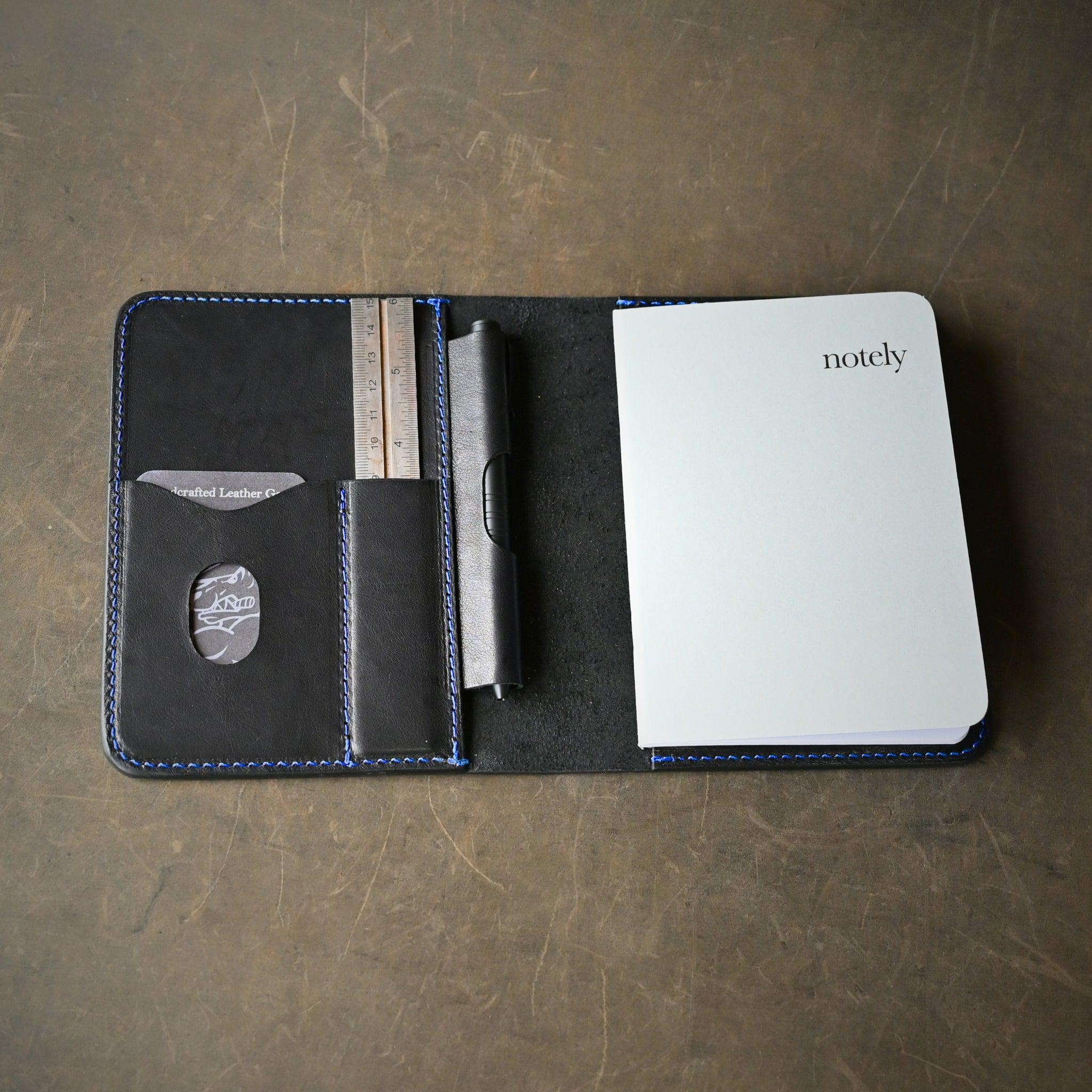 A6 Leather Notebook Cover Black w/ Blue Thread
