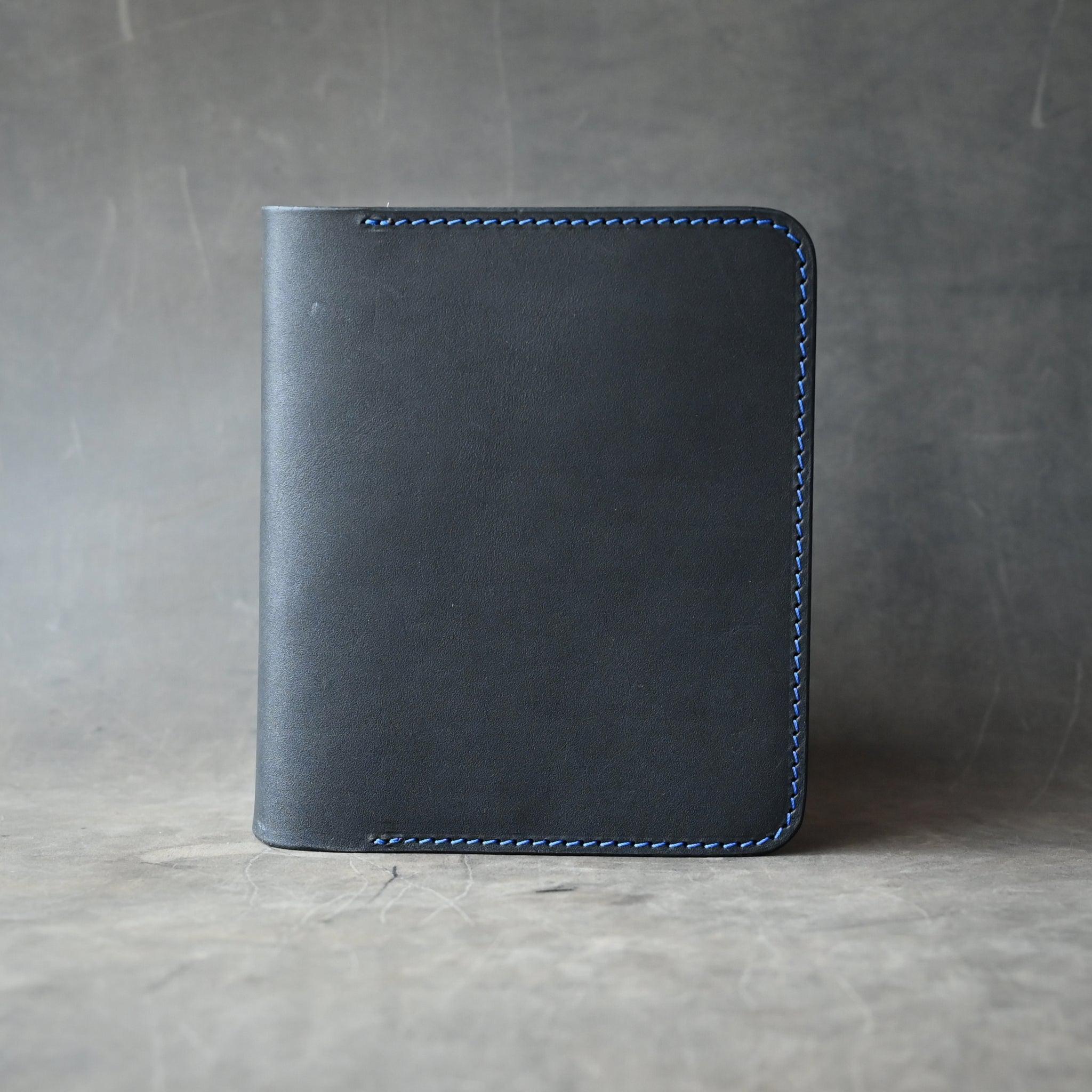 A6 Leather Notebook Cover Black w/ Blue Thread