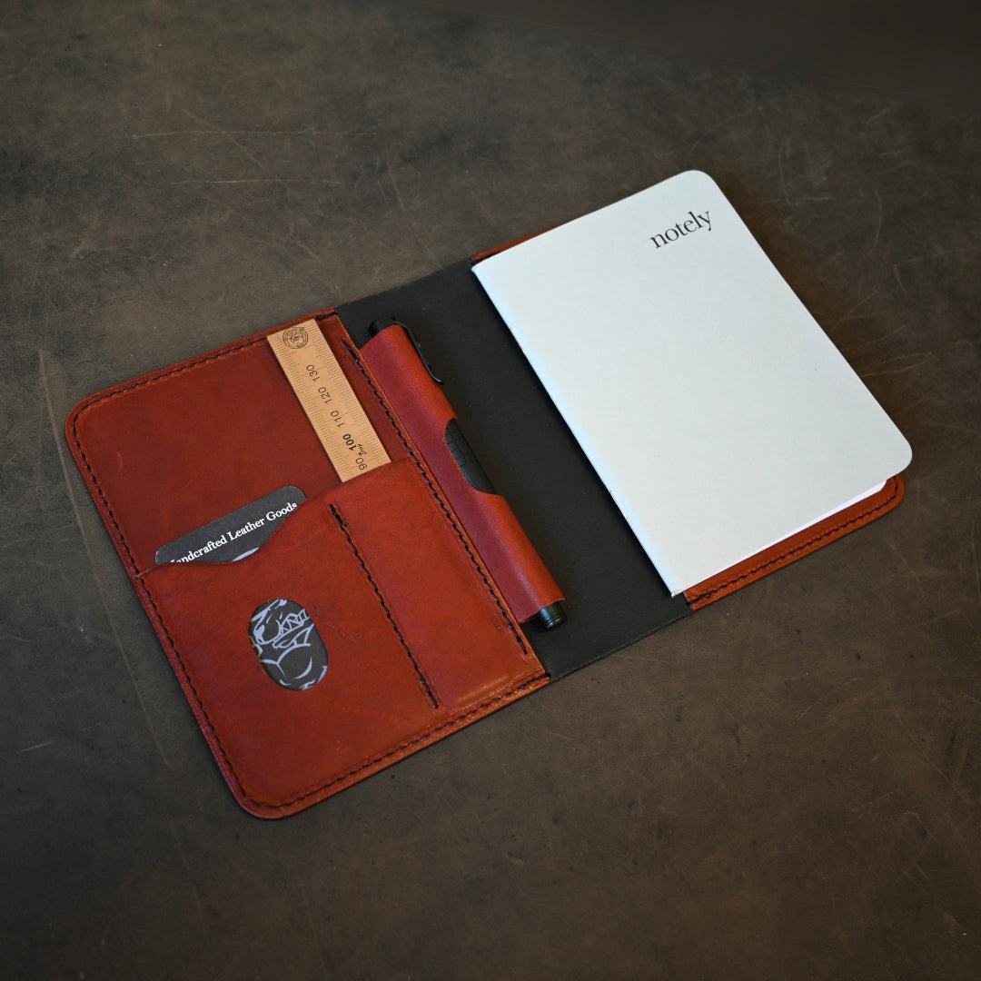 A6 Leather Notebook Cover Black with Whiskey Internals