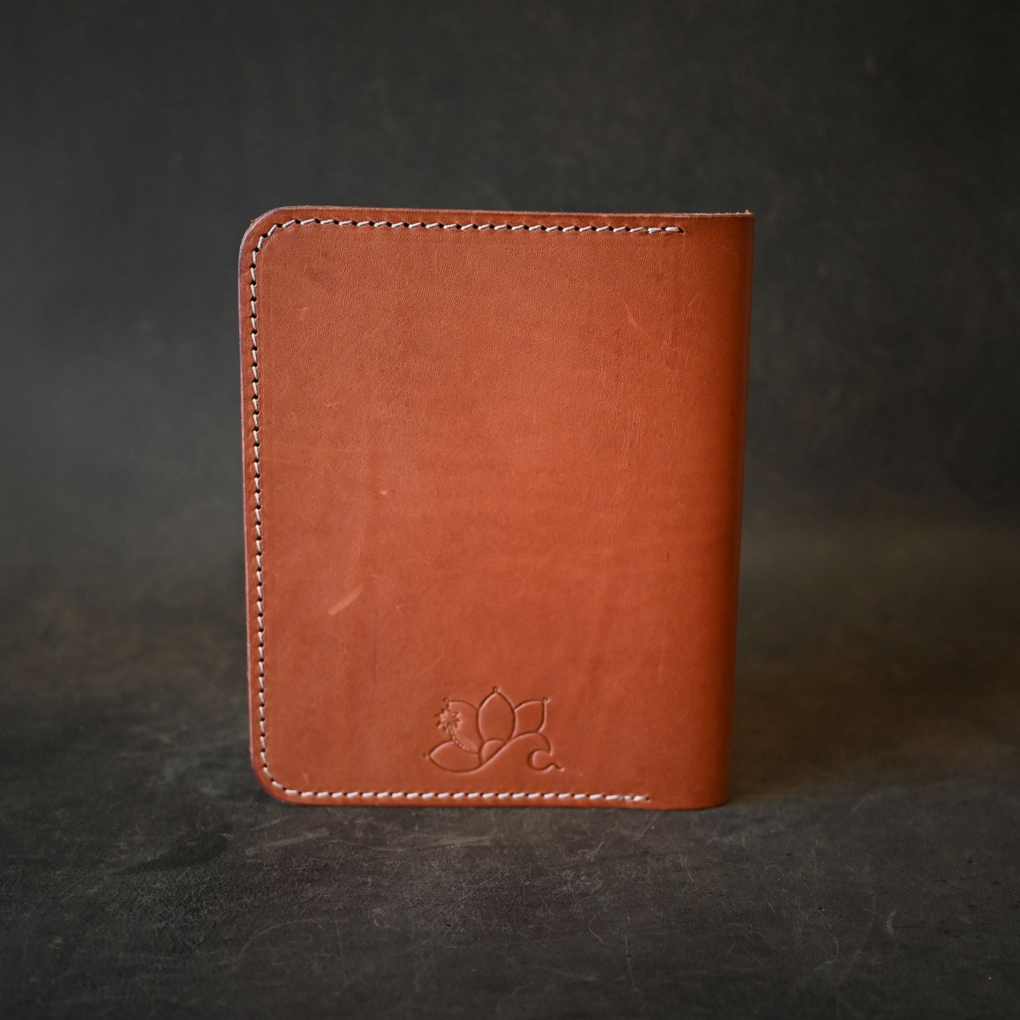 A6 Leather Notebook Cover Whiskey & Cream Stitching