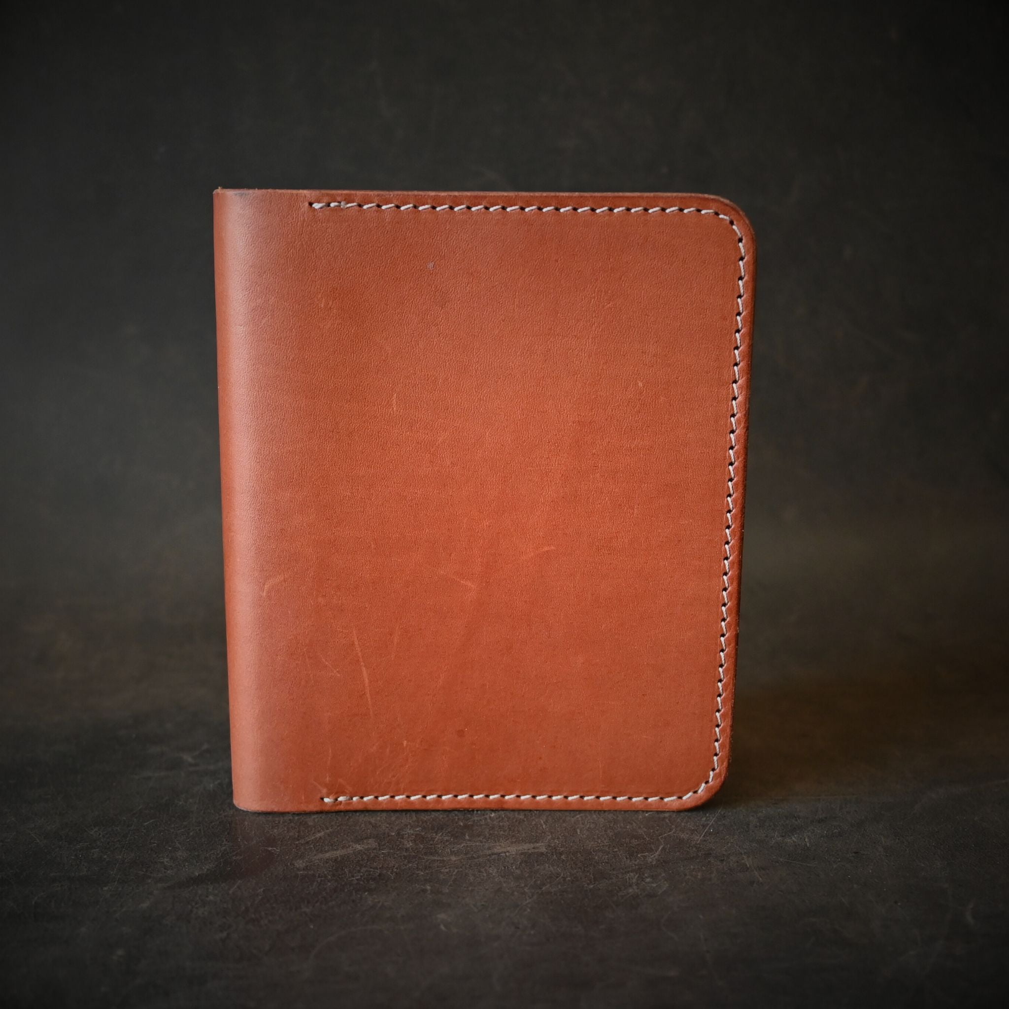 A6 Leather Notebook Cover Whiskey & Cream Stitching