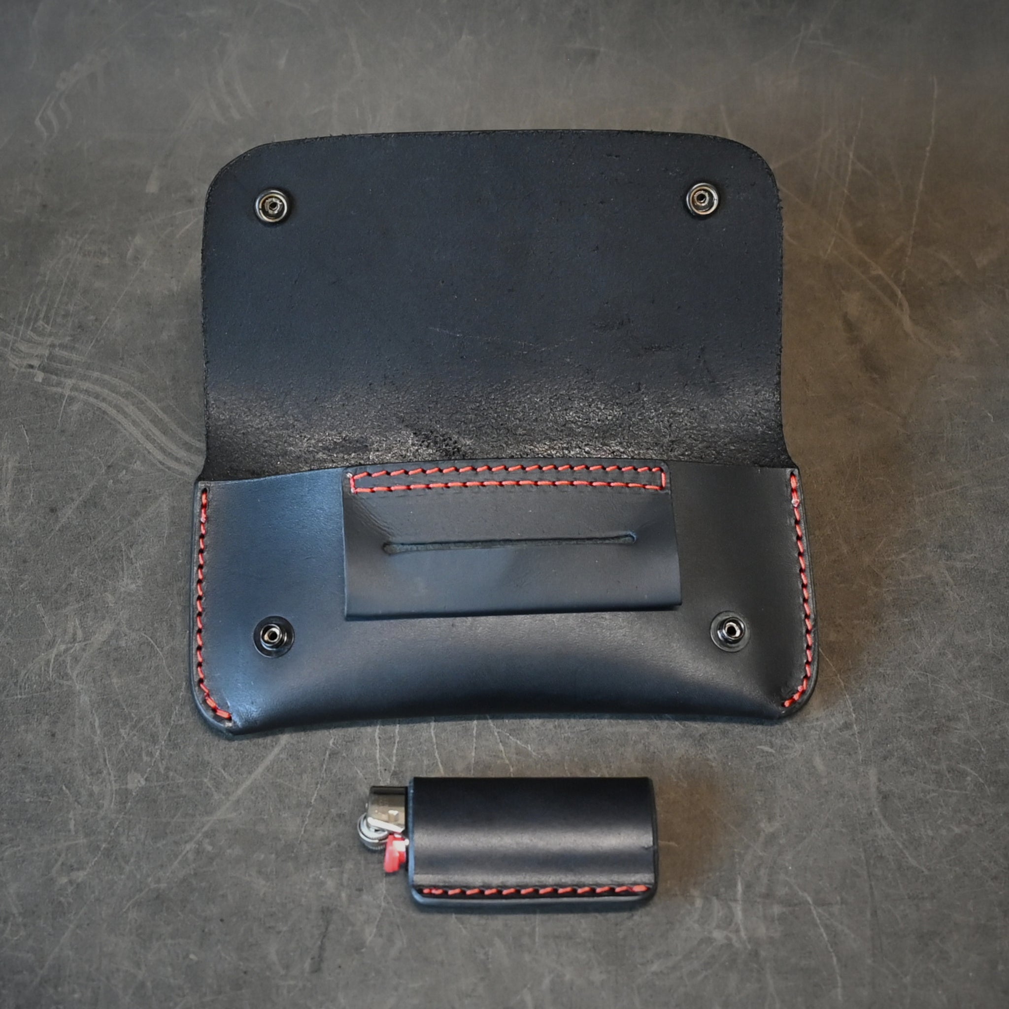 Black Leather Tobacco Pouch with Orange Thread