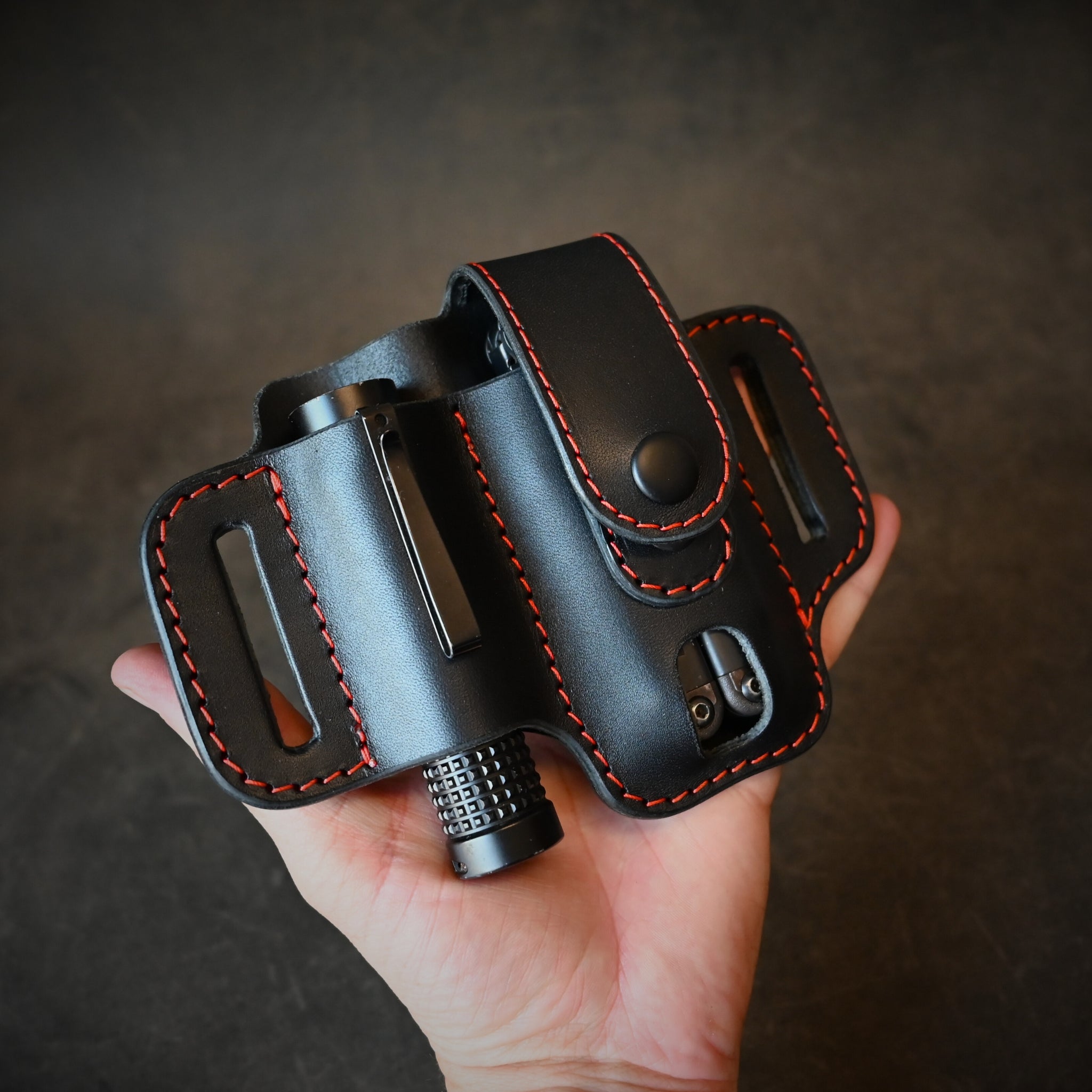 Compact Duo EDC Pancake Holster With Keeper Black & Orange