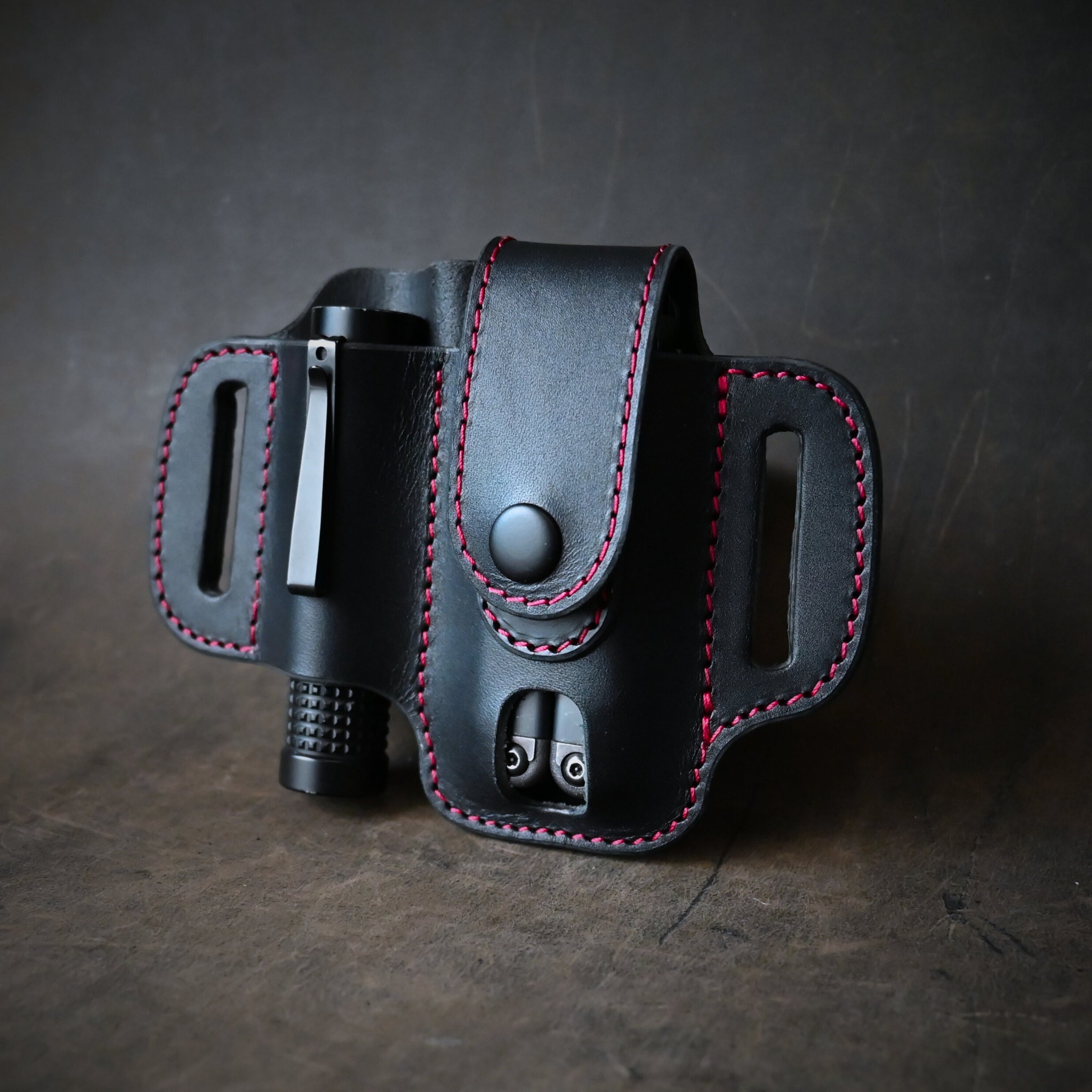 Compact Duo EDC Pancake Holster With Keeper Black & Red