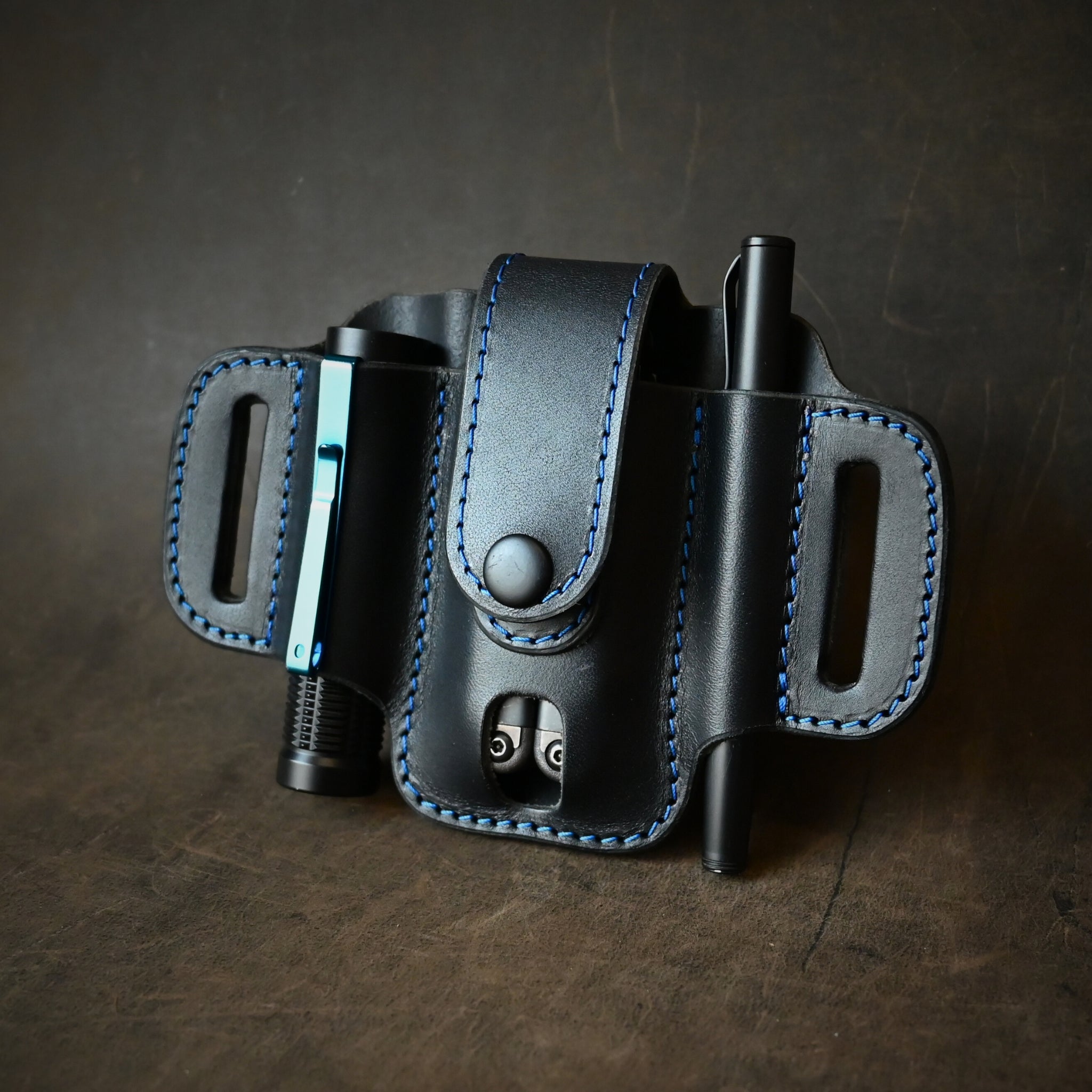 Compact Trio EDC Pancake Holster With Keeper Black & Blue