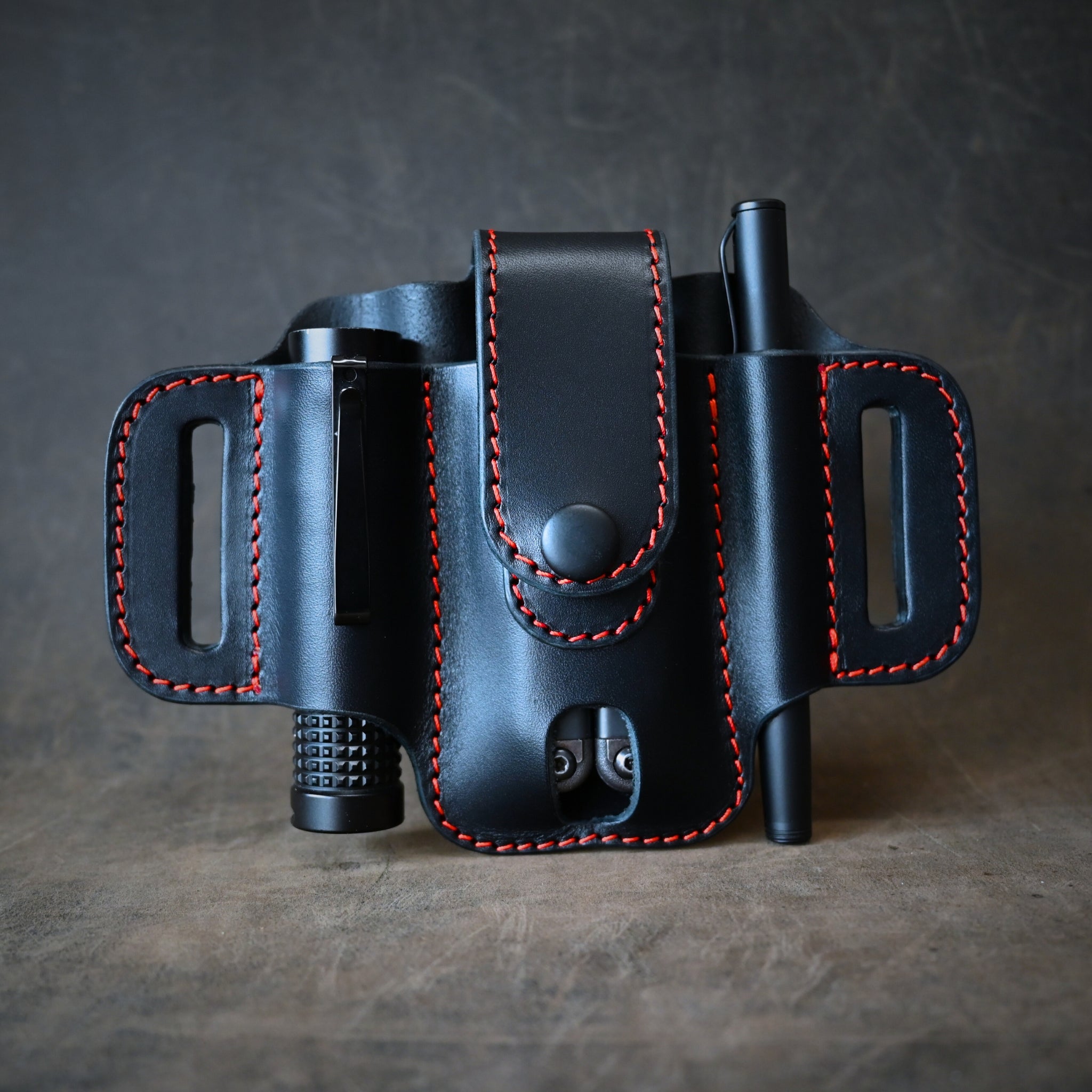 Compact Trio EDC Pancake Holster With Keeper Black & Orange