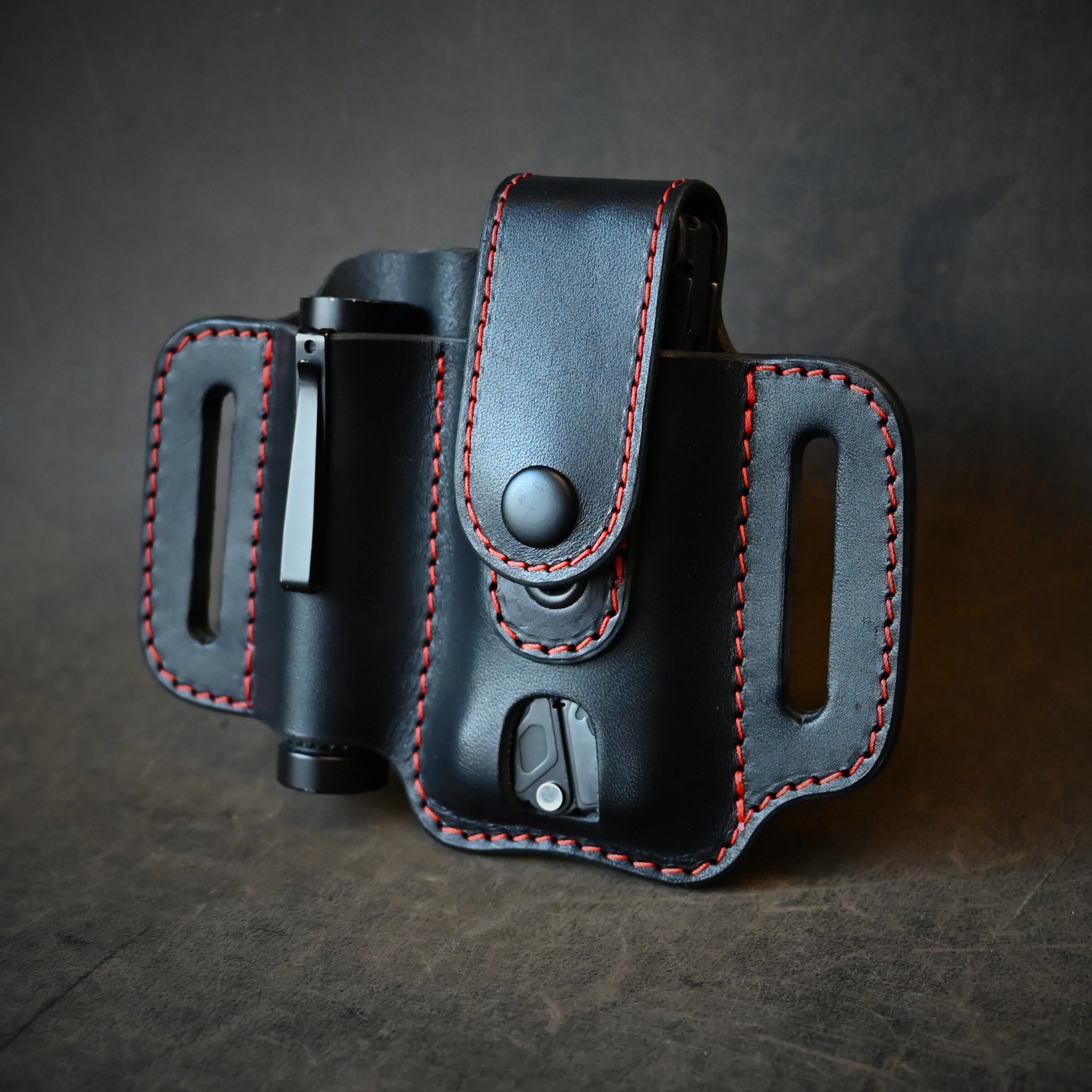 Large Duo EDC Pancake Holster With Keeper Black & Orange