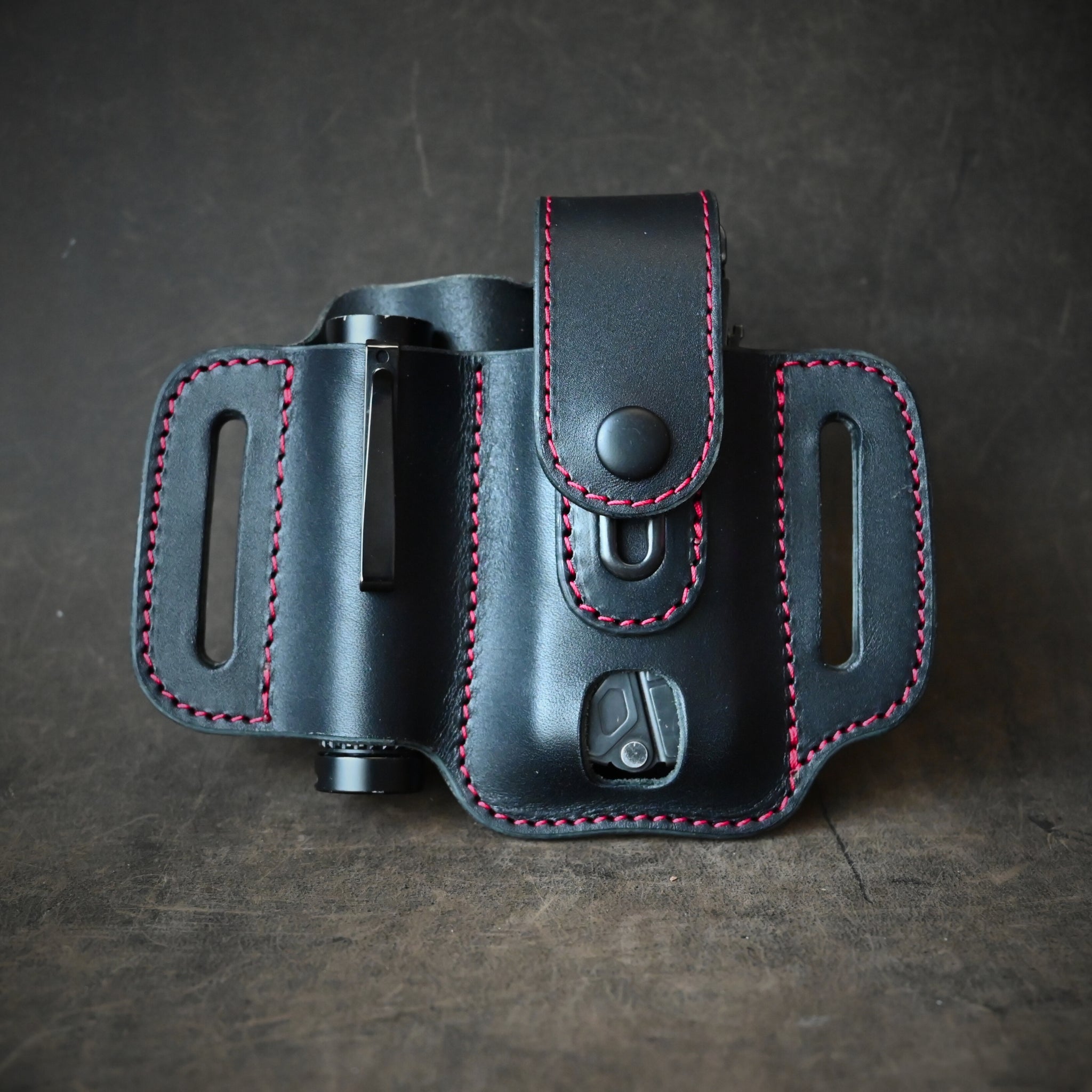 Large Duo EDC Pancake Holster With Keeper Black & Red