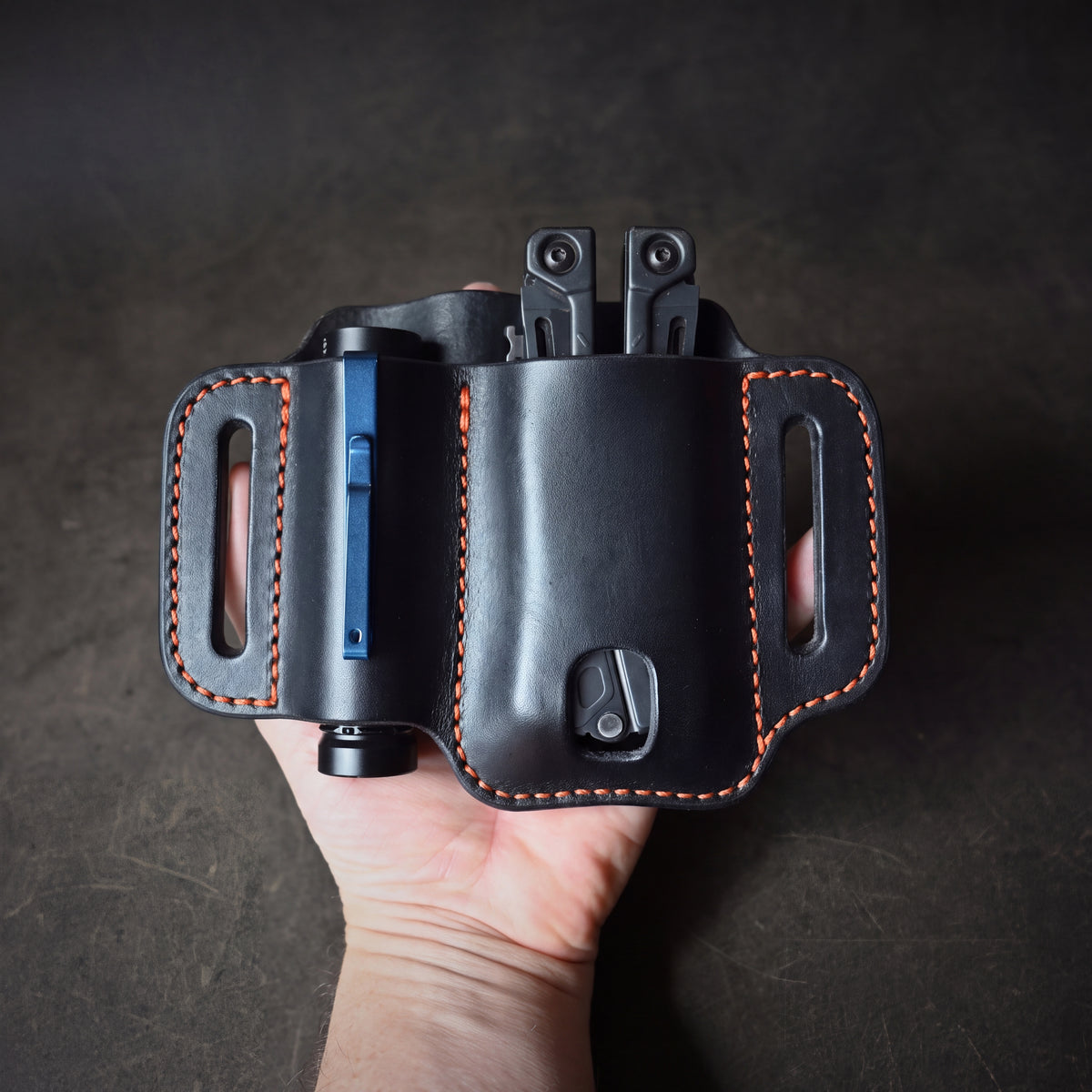Large Duo Leather Pancake Holster Black & Orange