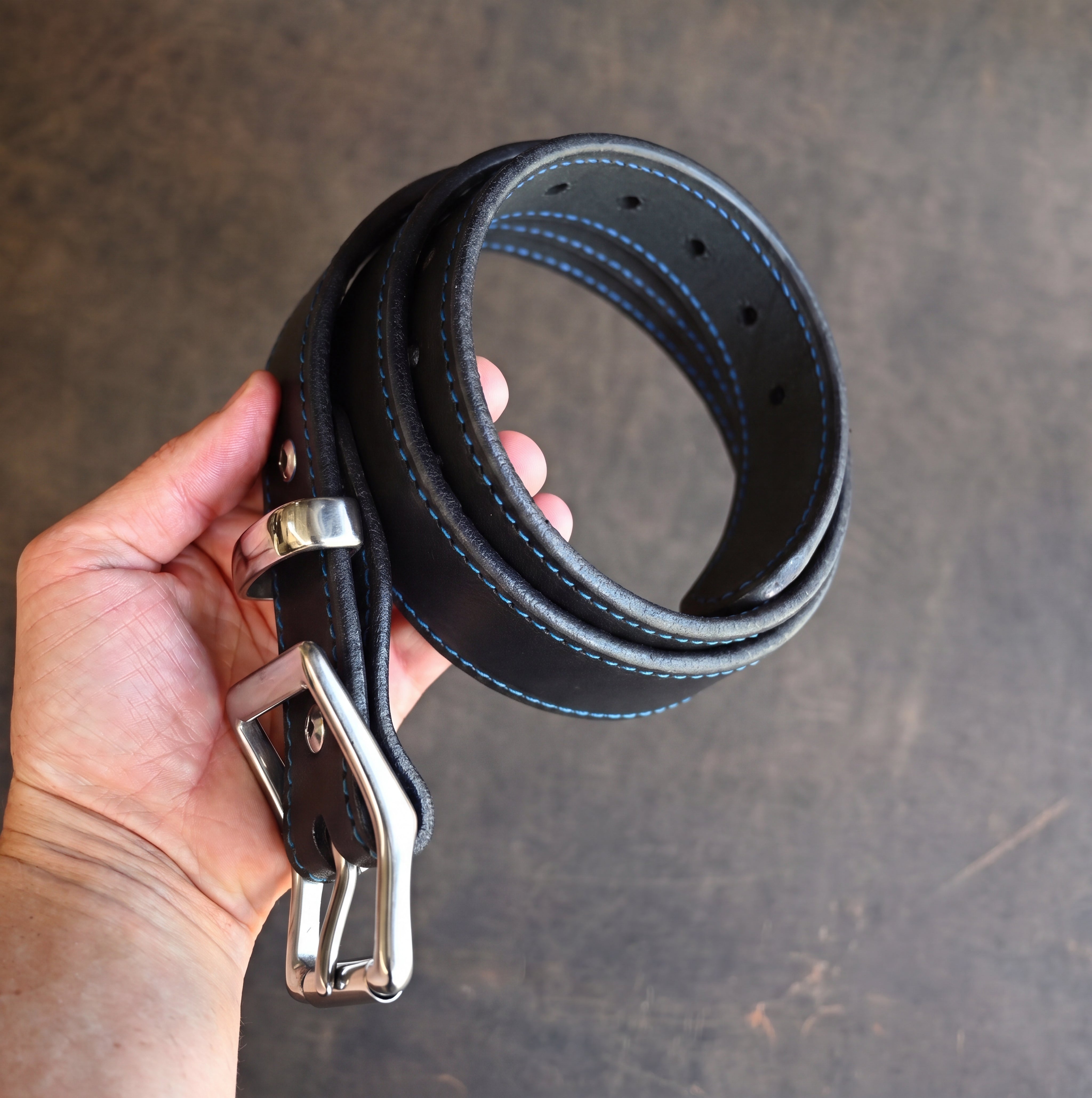 RMK Black & Blue Stitched Leather Belts