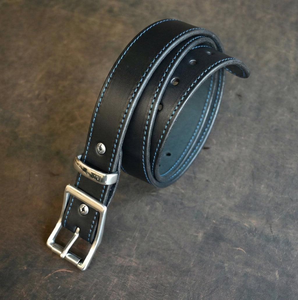 RMK Black & Blue Stitched Leather Belts