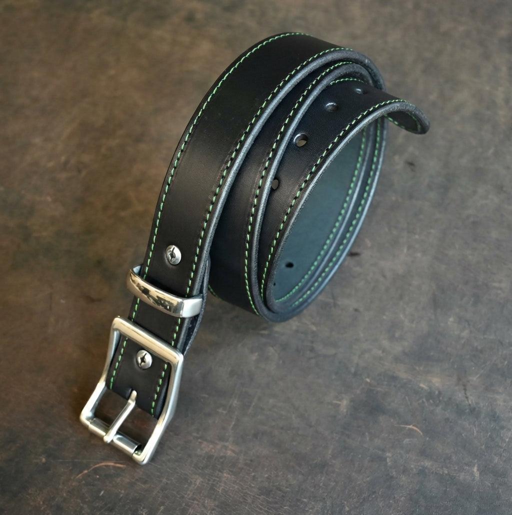 RMK Black & Green Stitched Leather Belts