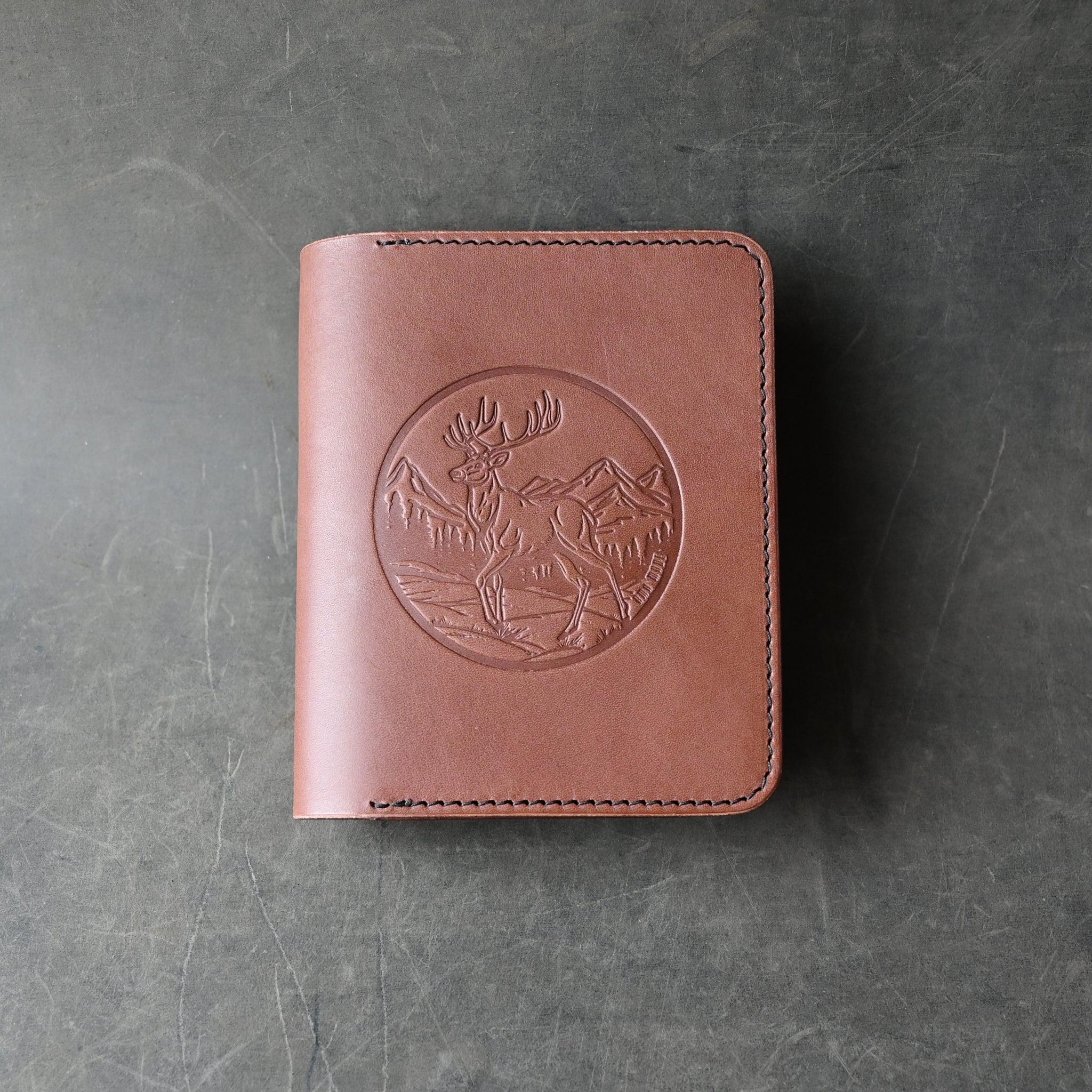 Ready To Ship A6 Leather Notebook Cover Chocolate Brown w/ Deer Stamp