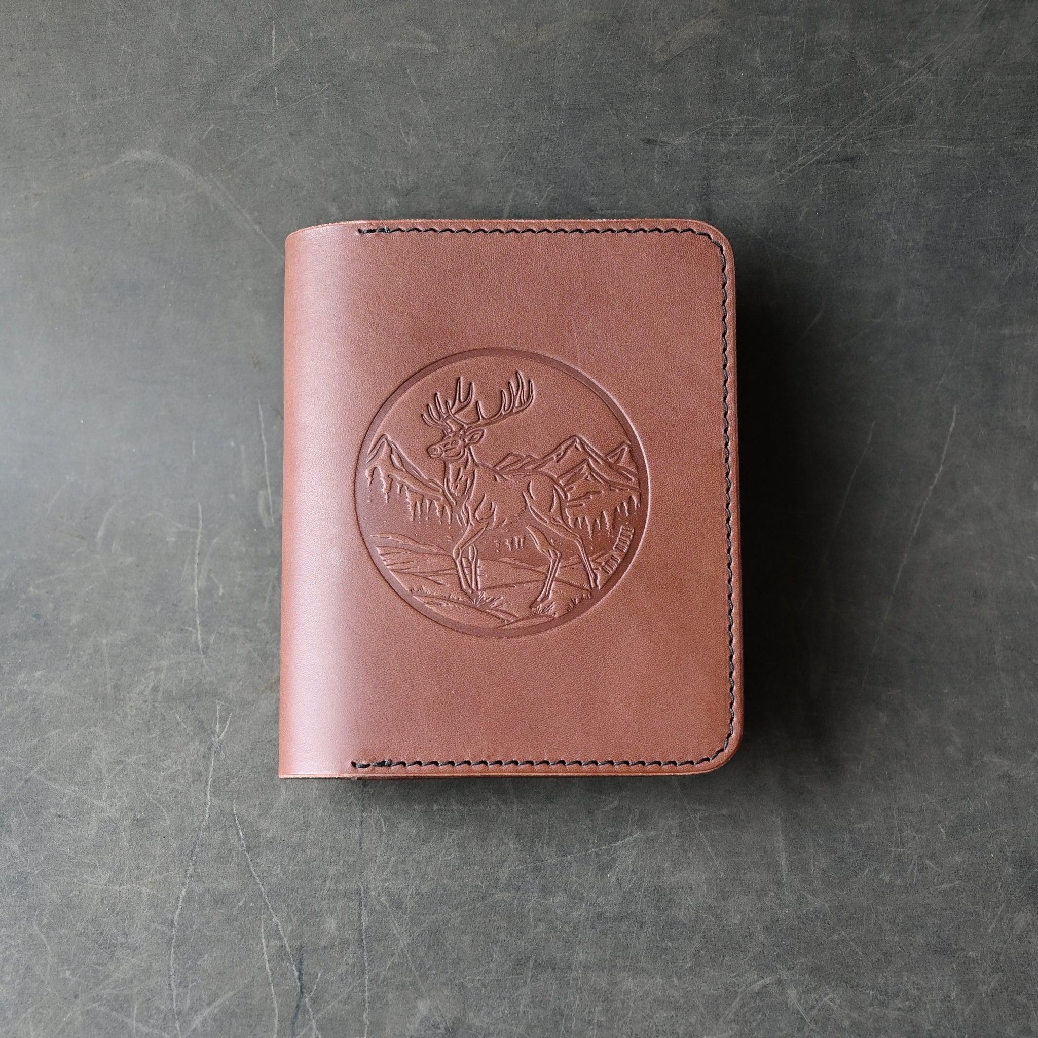 Ready To Ship A6 Leather Notebook Cover Chocolate Brown w/ Deer Stamp