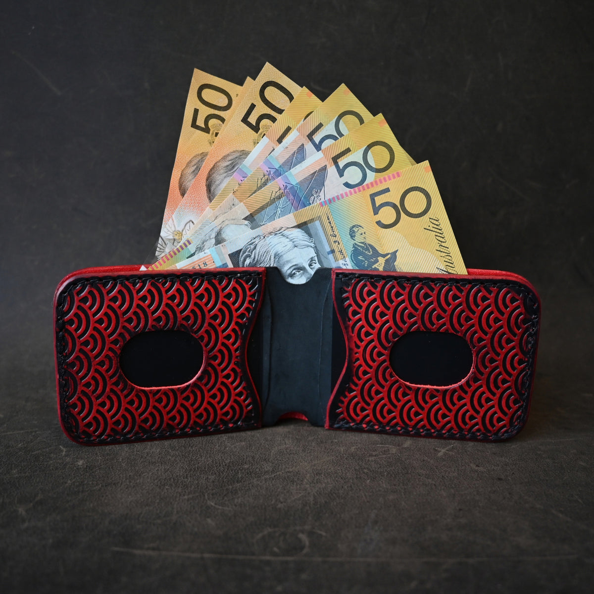 Samurai Mask Themed Bifold 2.0 Wallet Ghost Leather Black Cherry Ghost