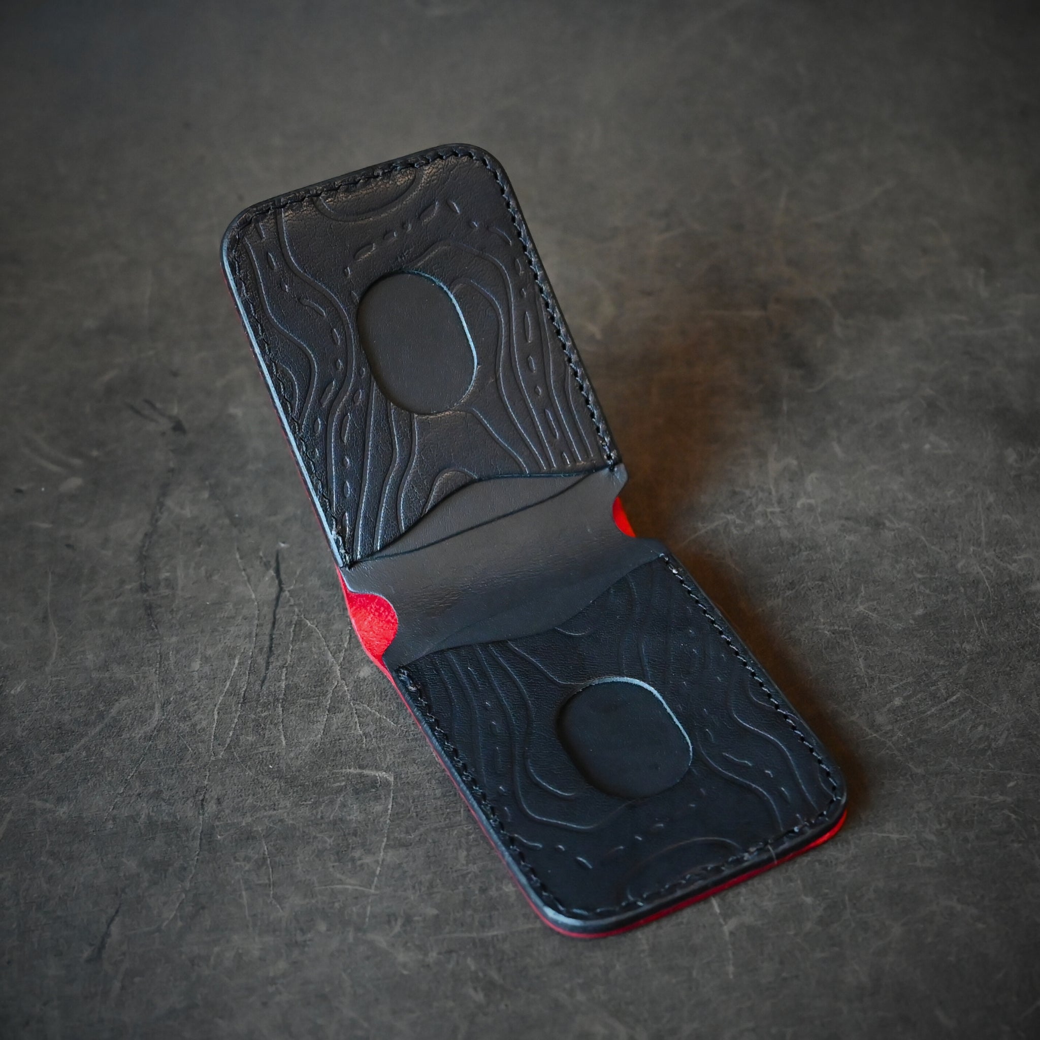 Samurai Mask Themed Bifold Wallet Ghost Leather Black Cherry Ghost