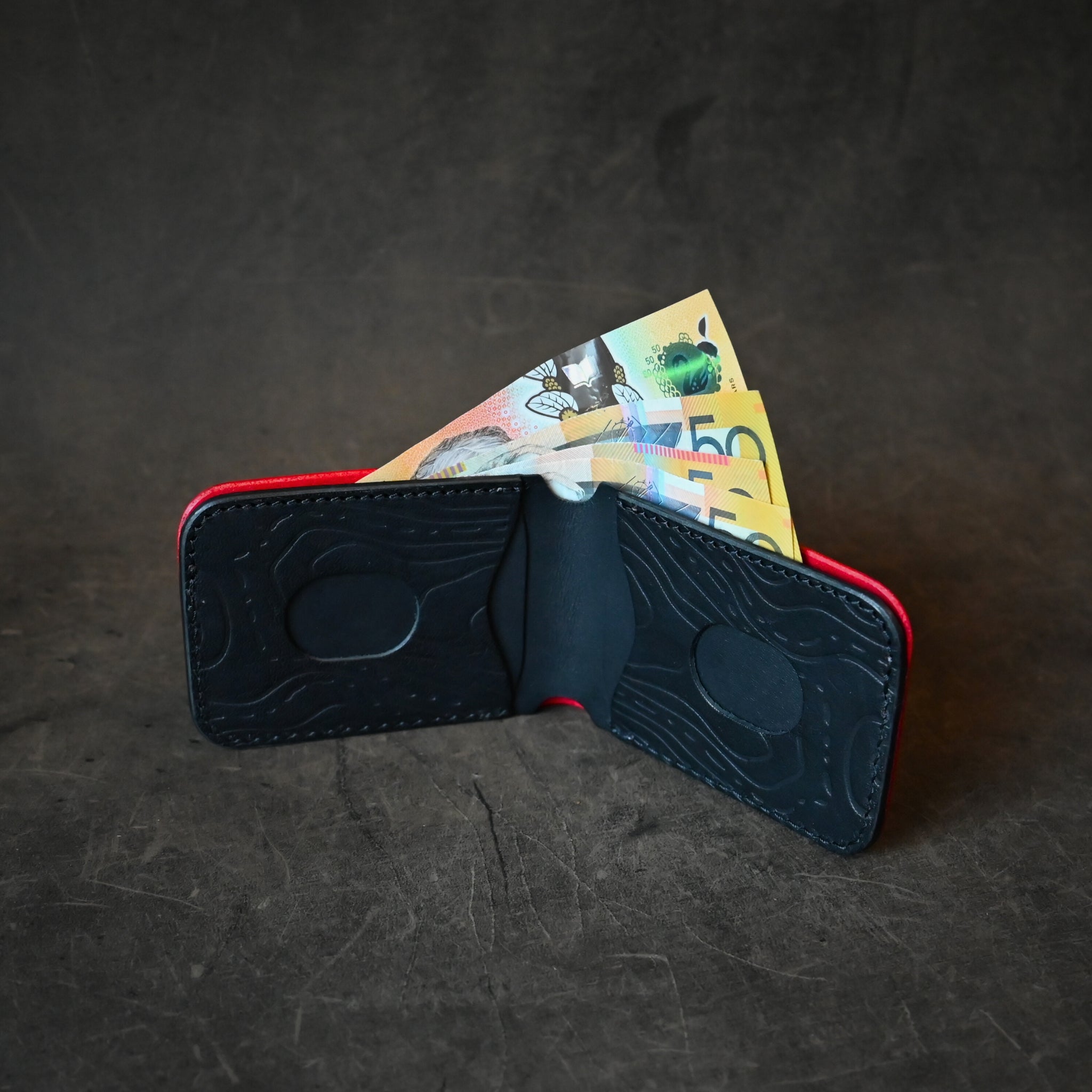 Samurai Mask Themed Bifold Wallet Ghost Leather Black Cherry Ghost