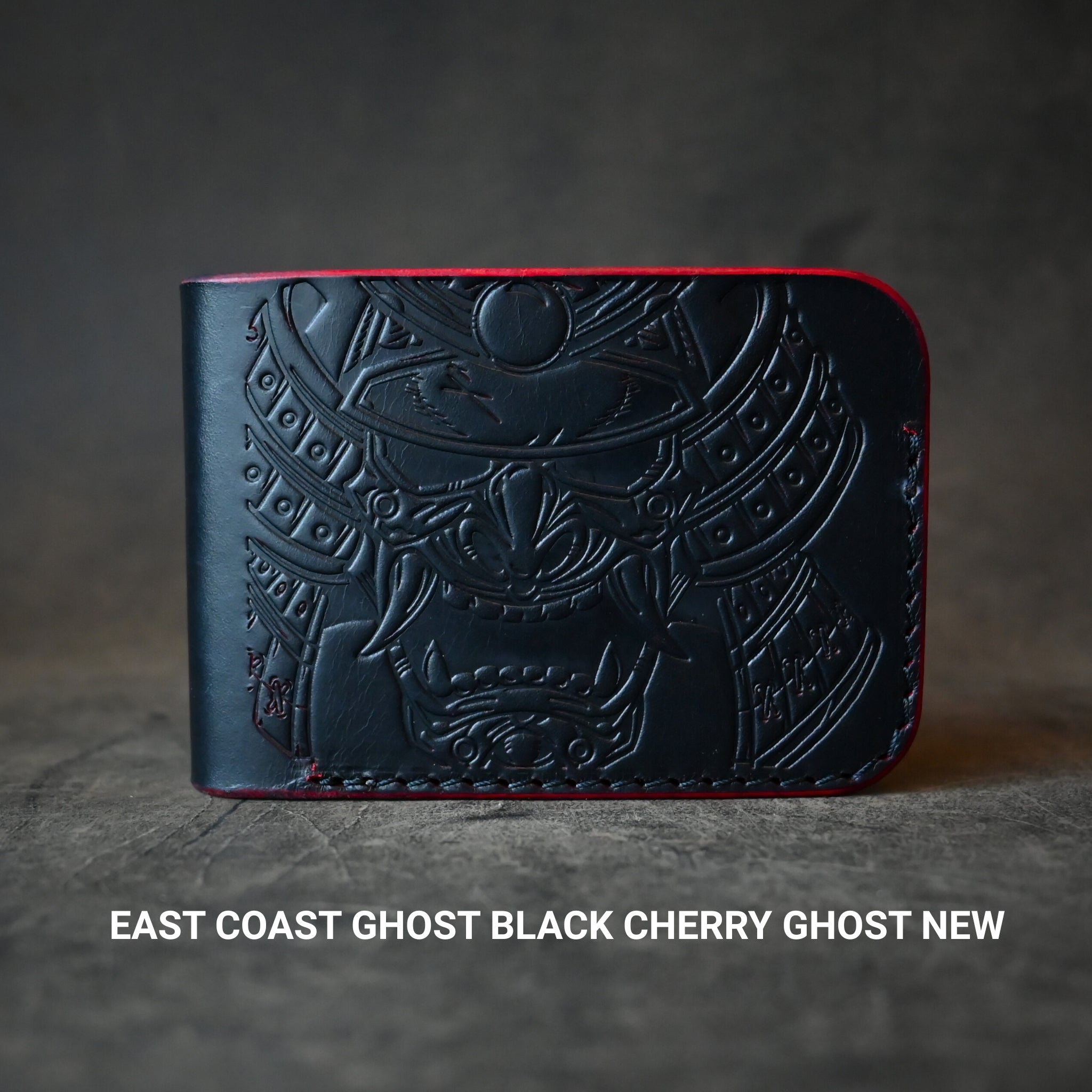 Samurai Mask Themed Bifold Wallet Ghost Leather Black Cherry Ghost