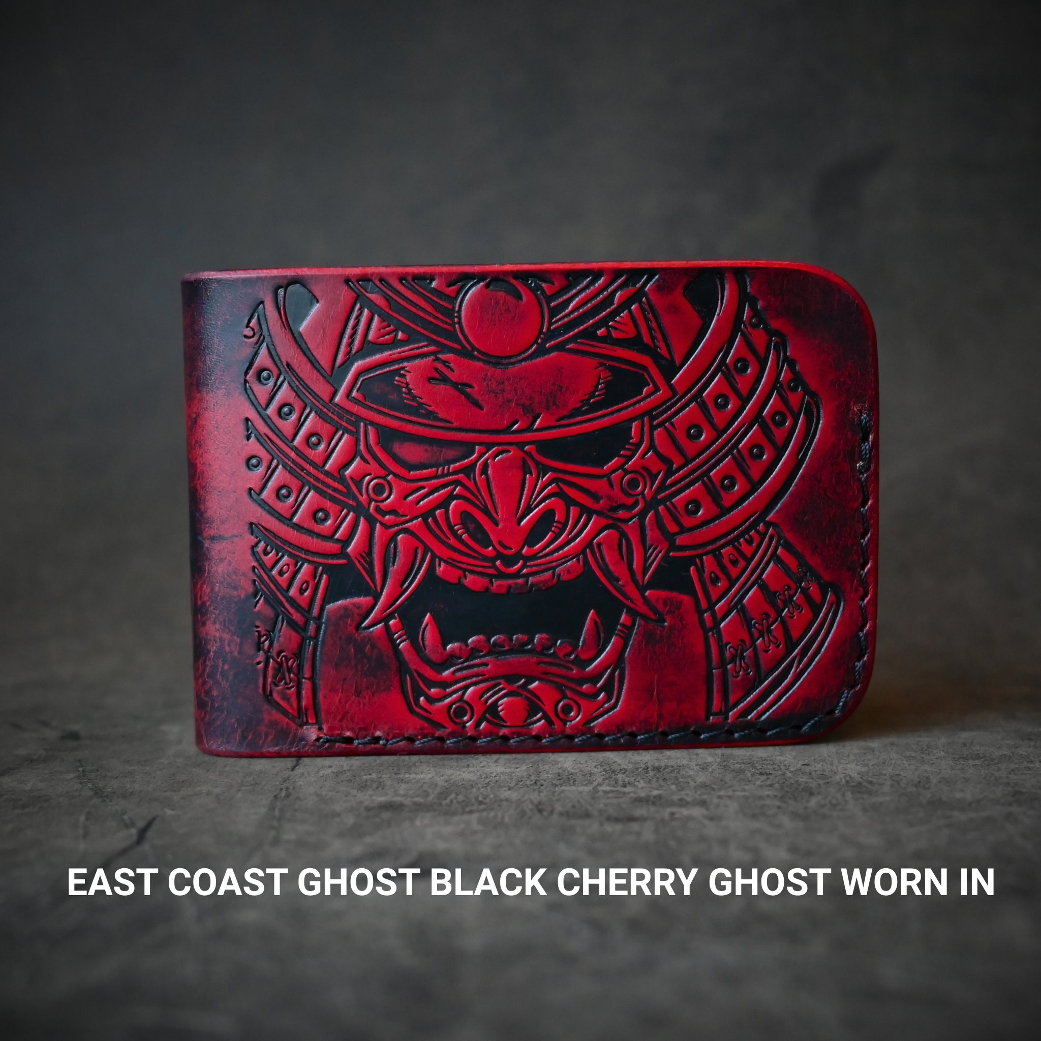 Samurai Mask Themed Bifold Wallet Ghost Leather Black Cherry Ghost