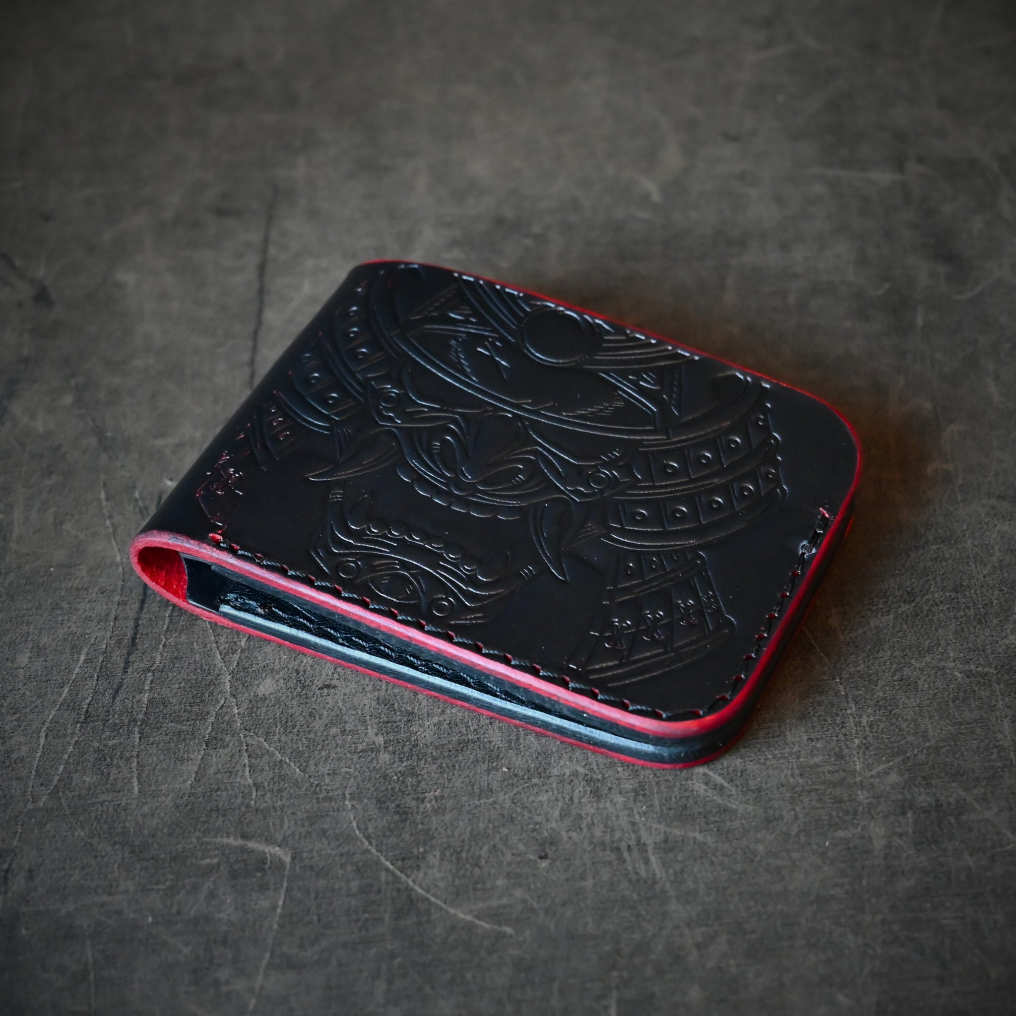 Samurai Mask Themed Bifold Wallet Ghost Leather Black Cherry Ghost
