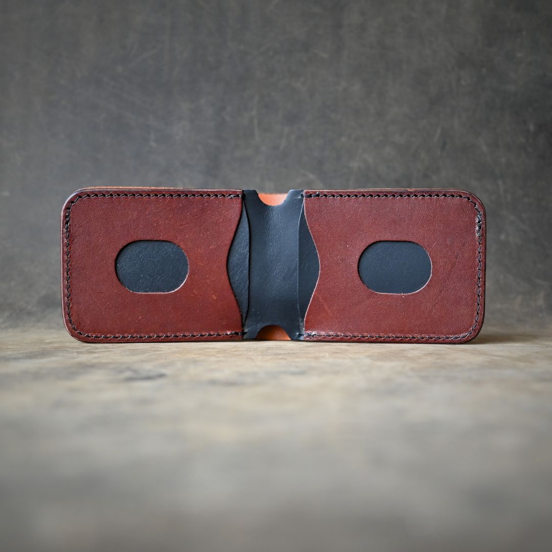 Samurai Mask Themed Bifold Wallet Ghost Leather Saddle Tan