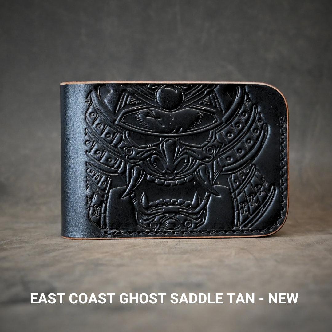 Samurai Mask Themed Bifold Wallet Ghost Leather Saddle Tan