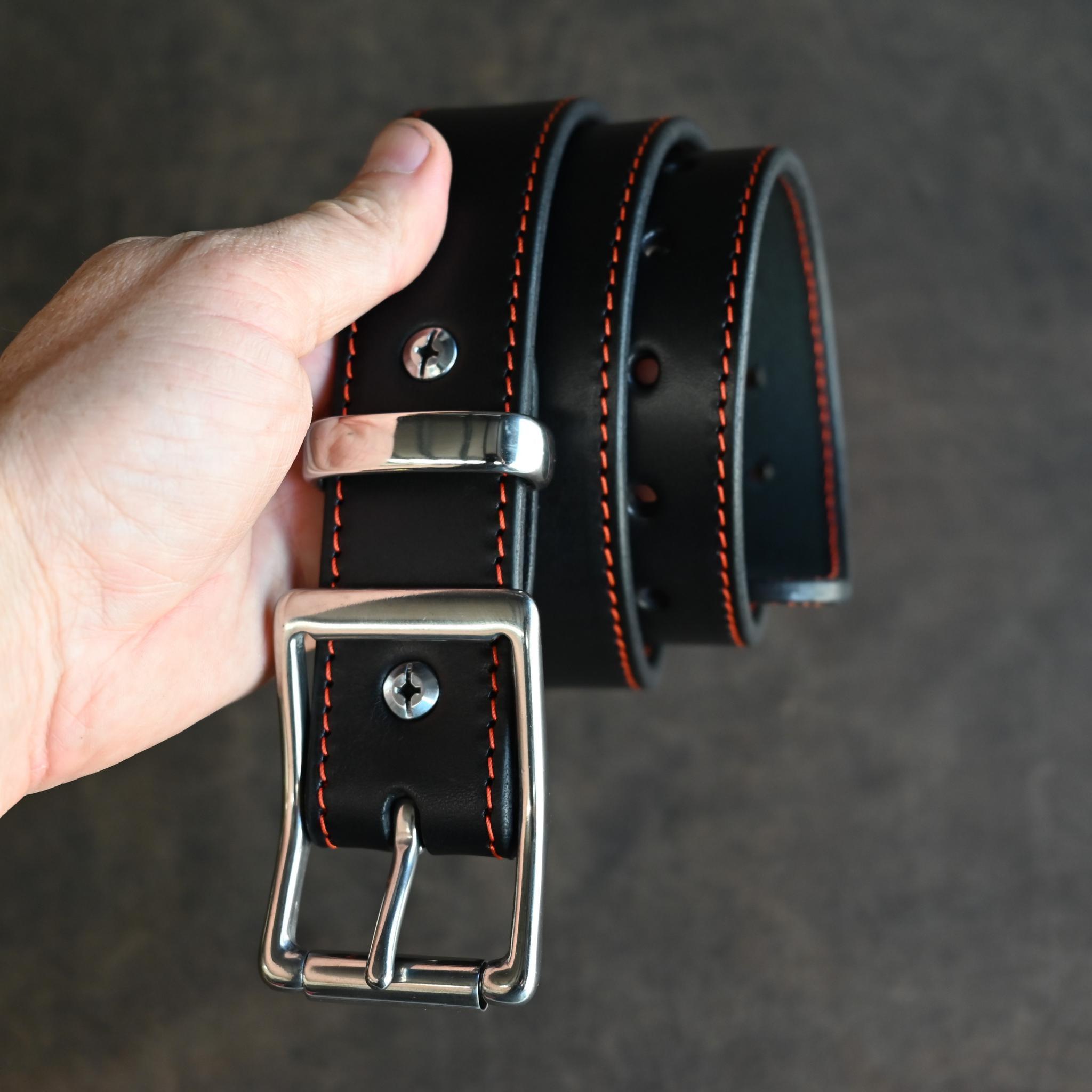 RMK Black & Orange Stitched Leather Belts
