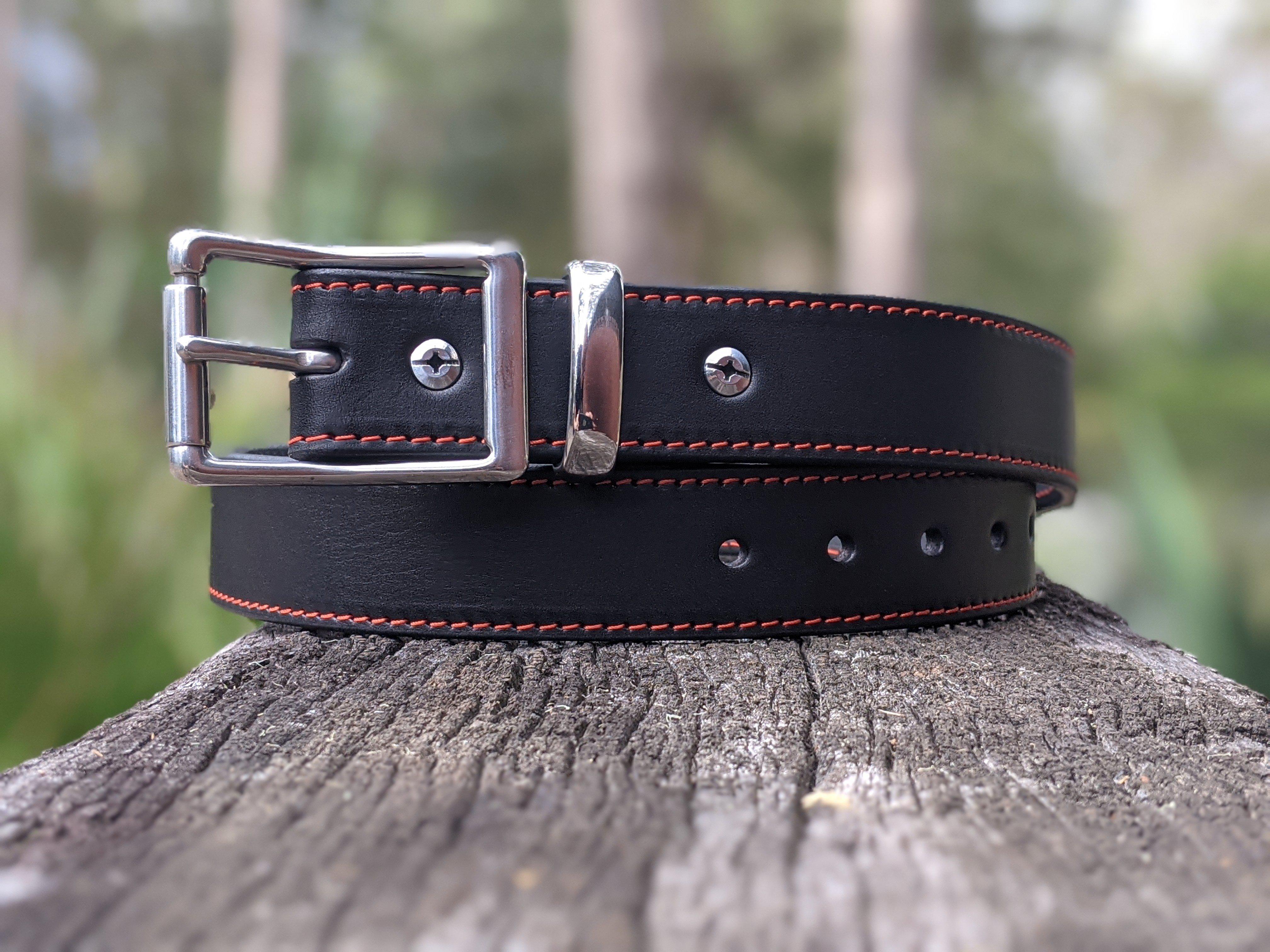 RMK Black & Orange Stitched Leather Belts