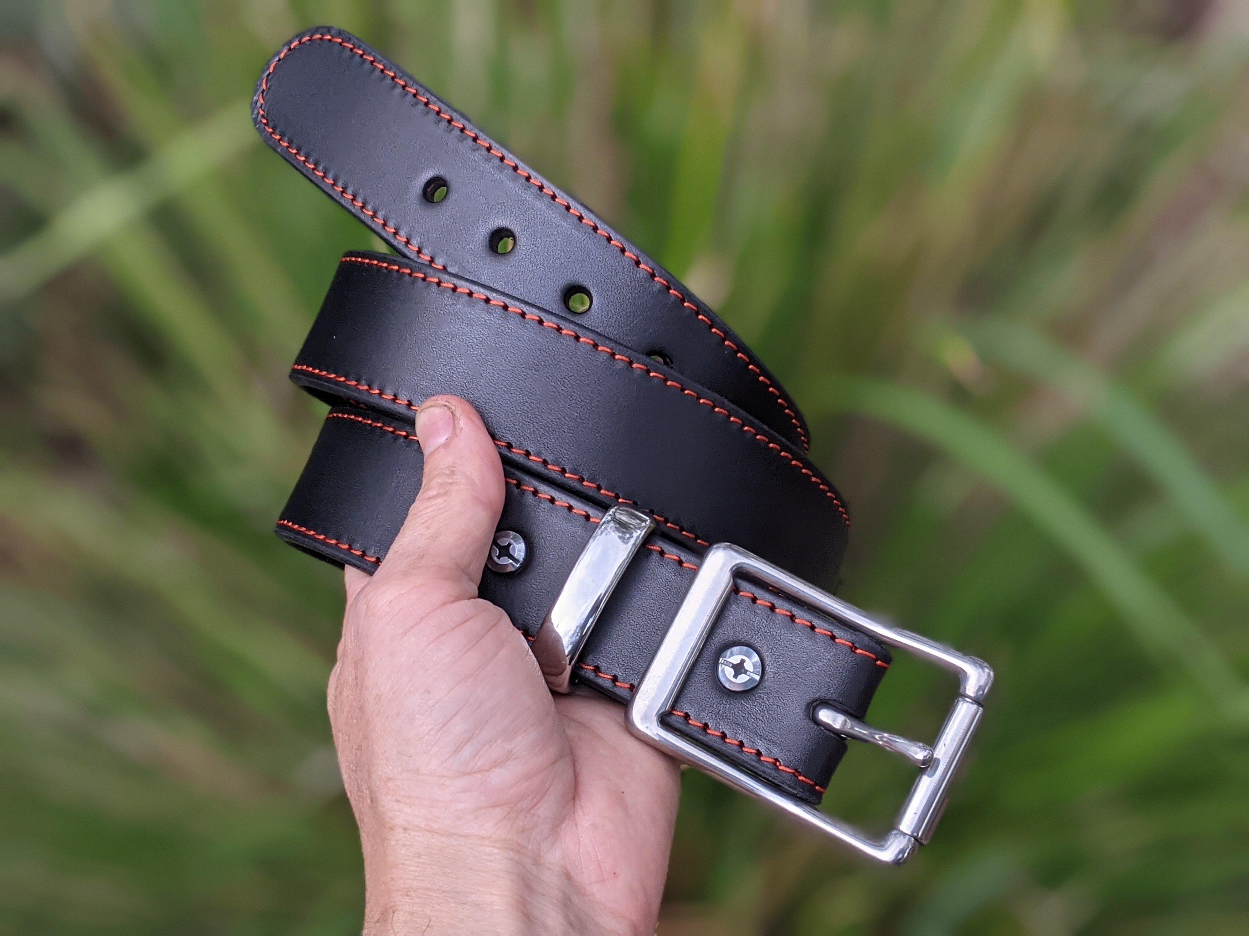 RMK Black & Orange Stitched Leather Belts