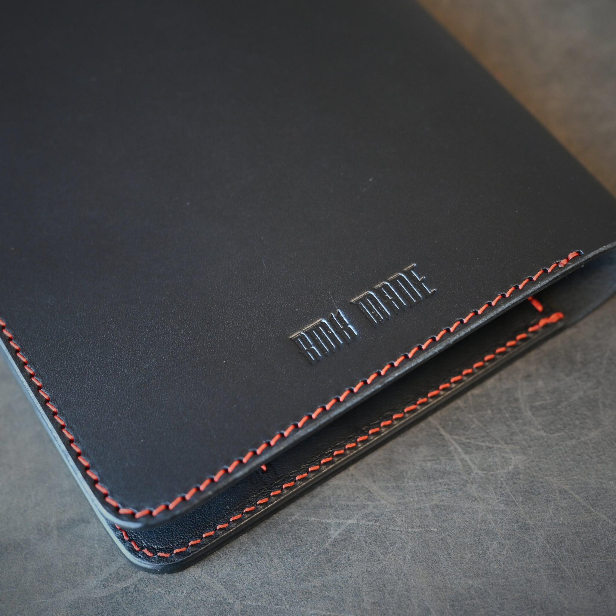 A5 Leather Notebook Cover Black W/ Orange Thread