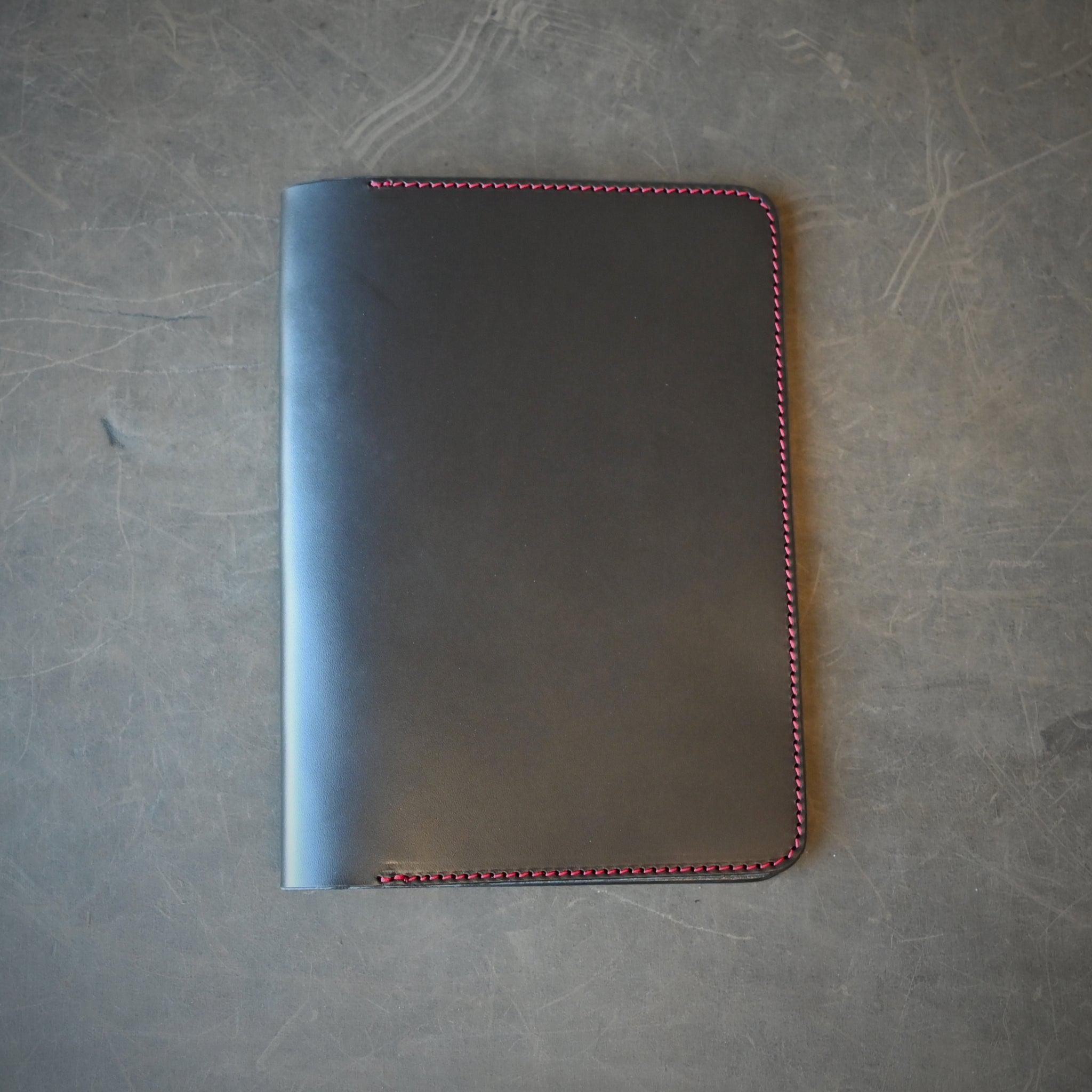 A5 Leather Notebook Cover Black W/ Red Thread