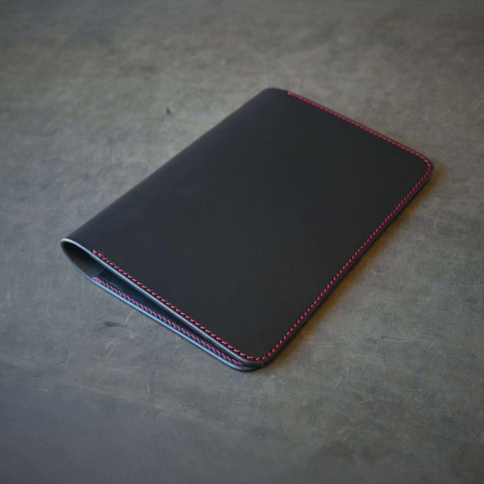 A5 Leather Notebook Cover Black W/ Red Thread