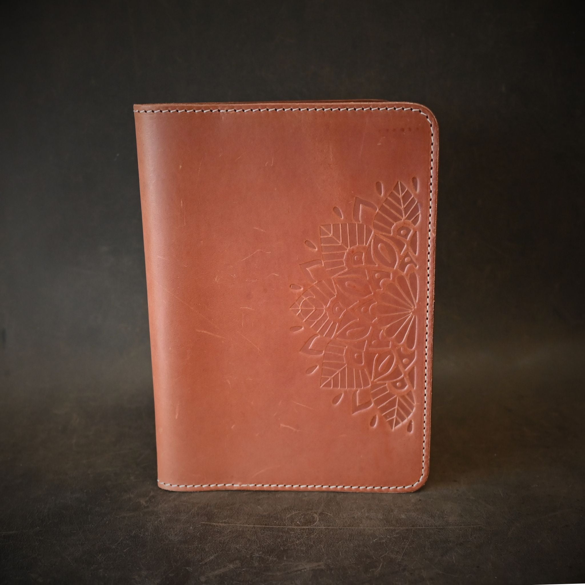 A5 Leather Notebook Whiskey with Mandala Stamp