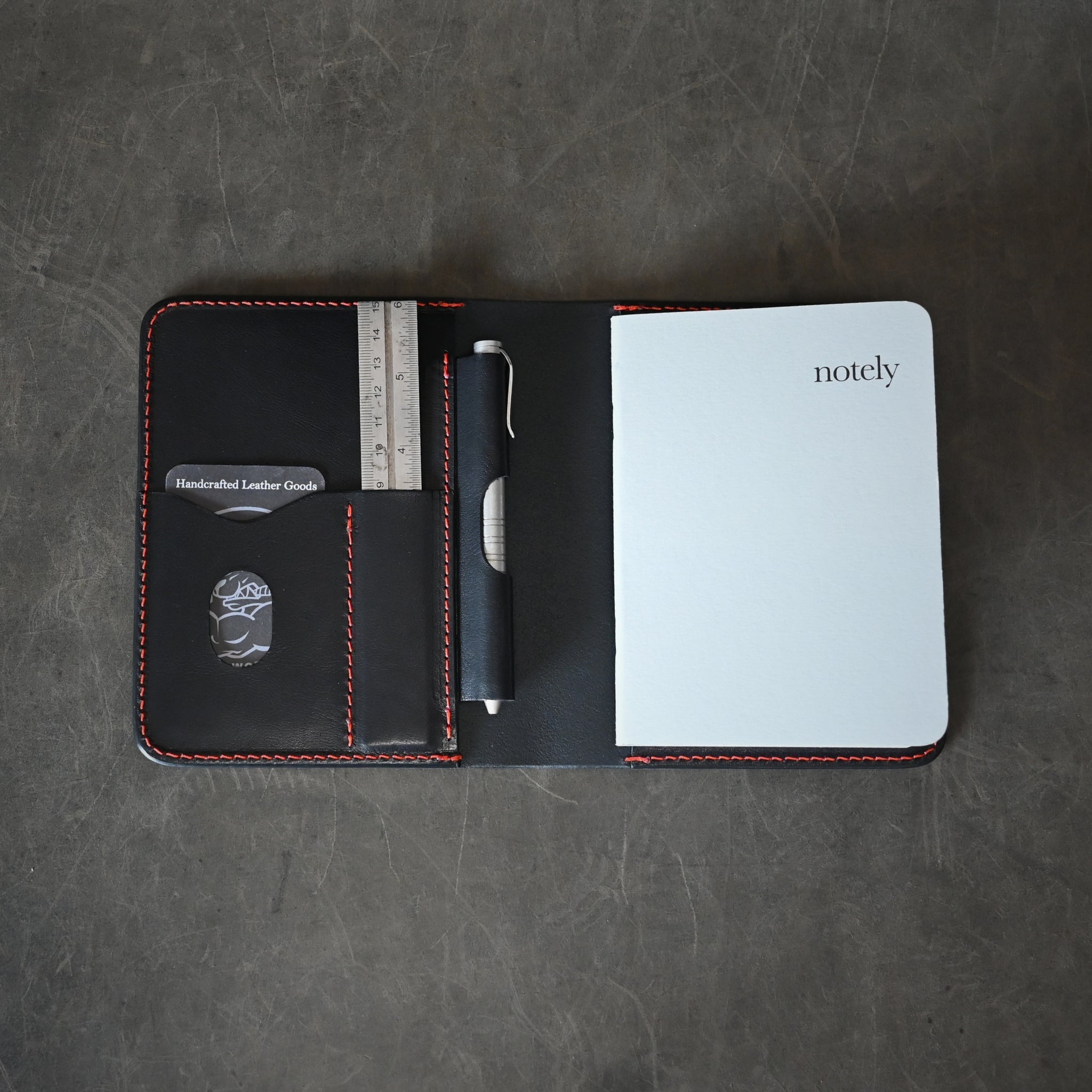 A6 Leather Notebook Cover Black With Orange Thread