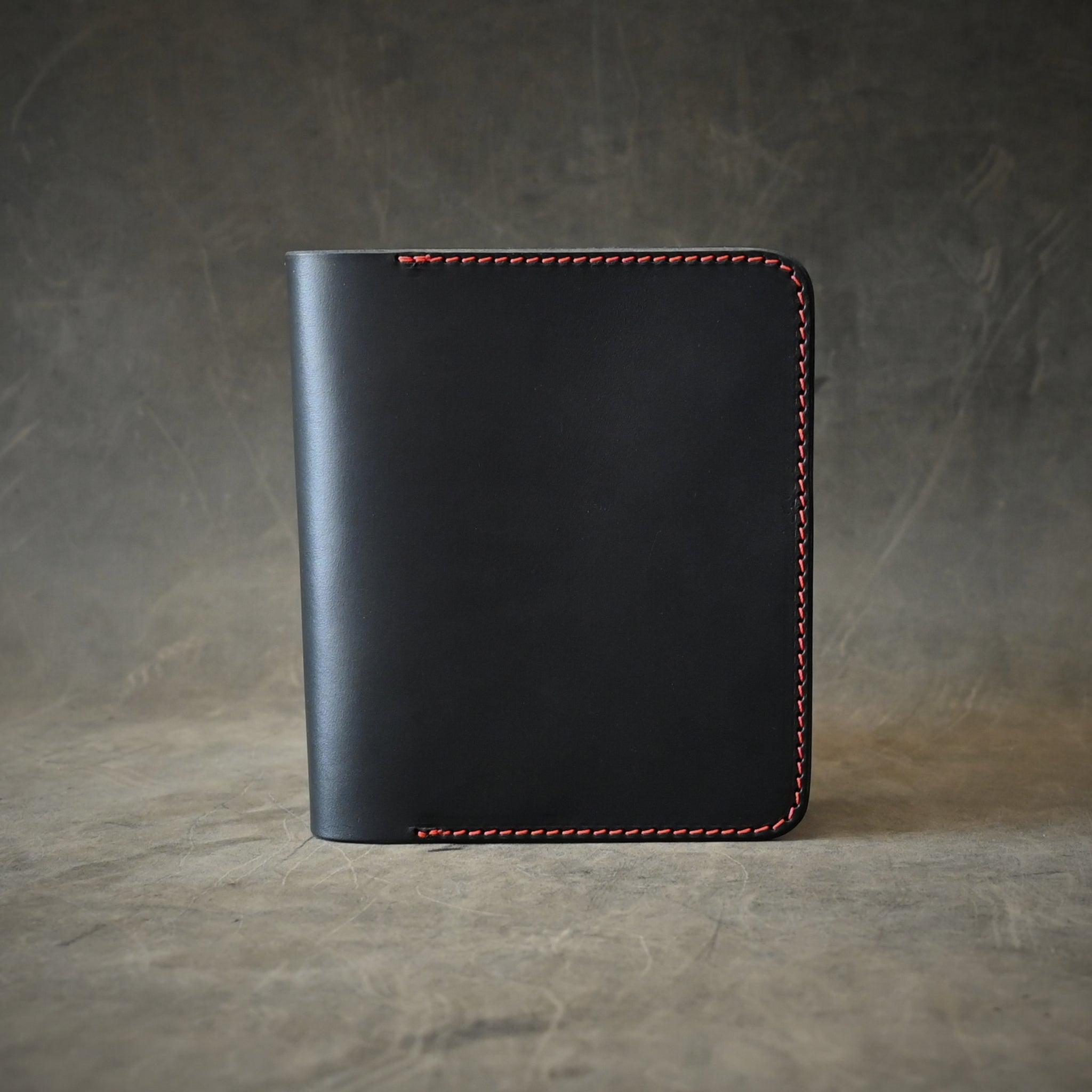A6 Leather Notebook Cover Black With Orange Thread