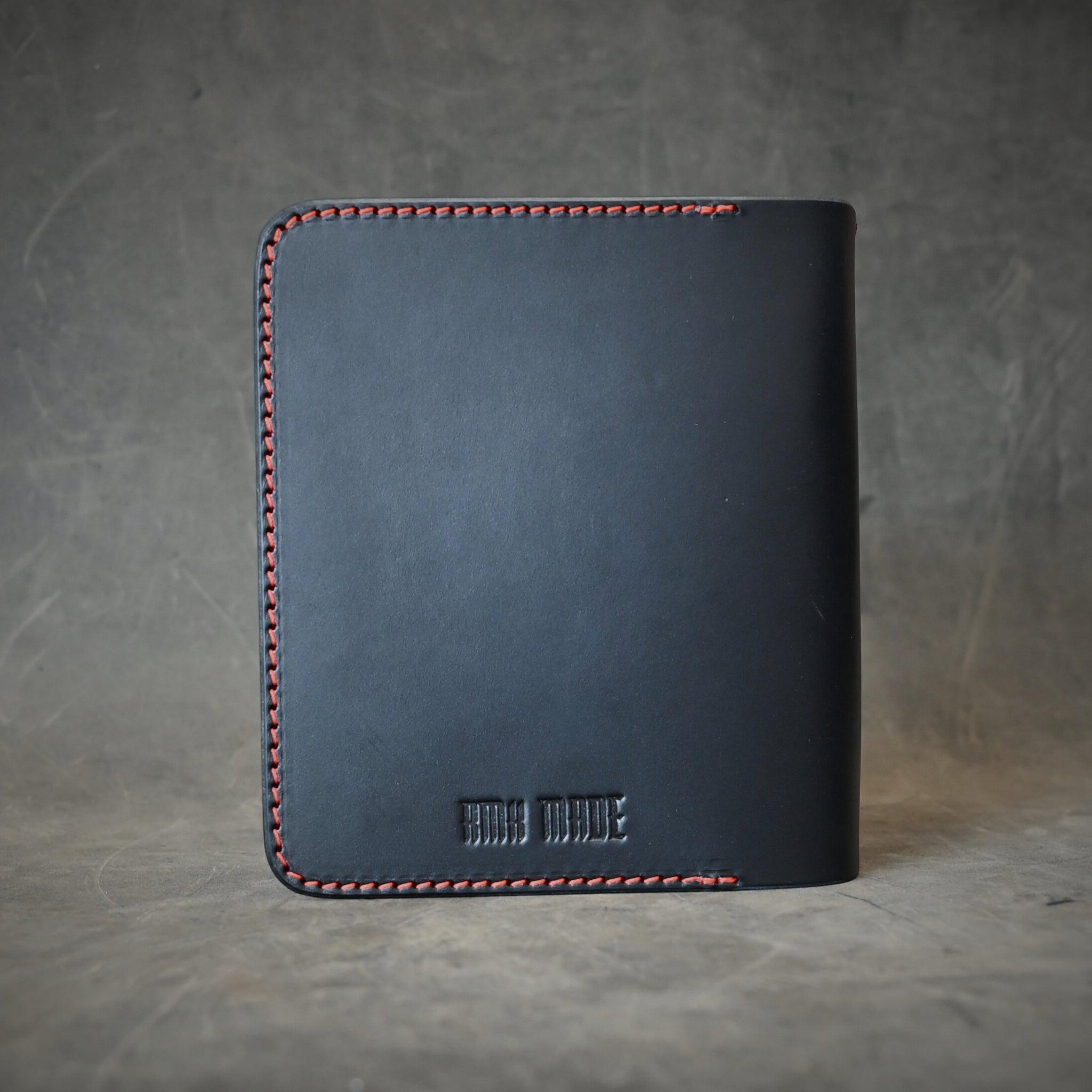 A6 Leather Notebook Cover Black With Orange Thread