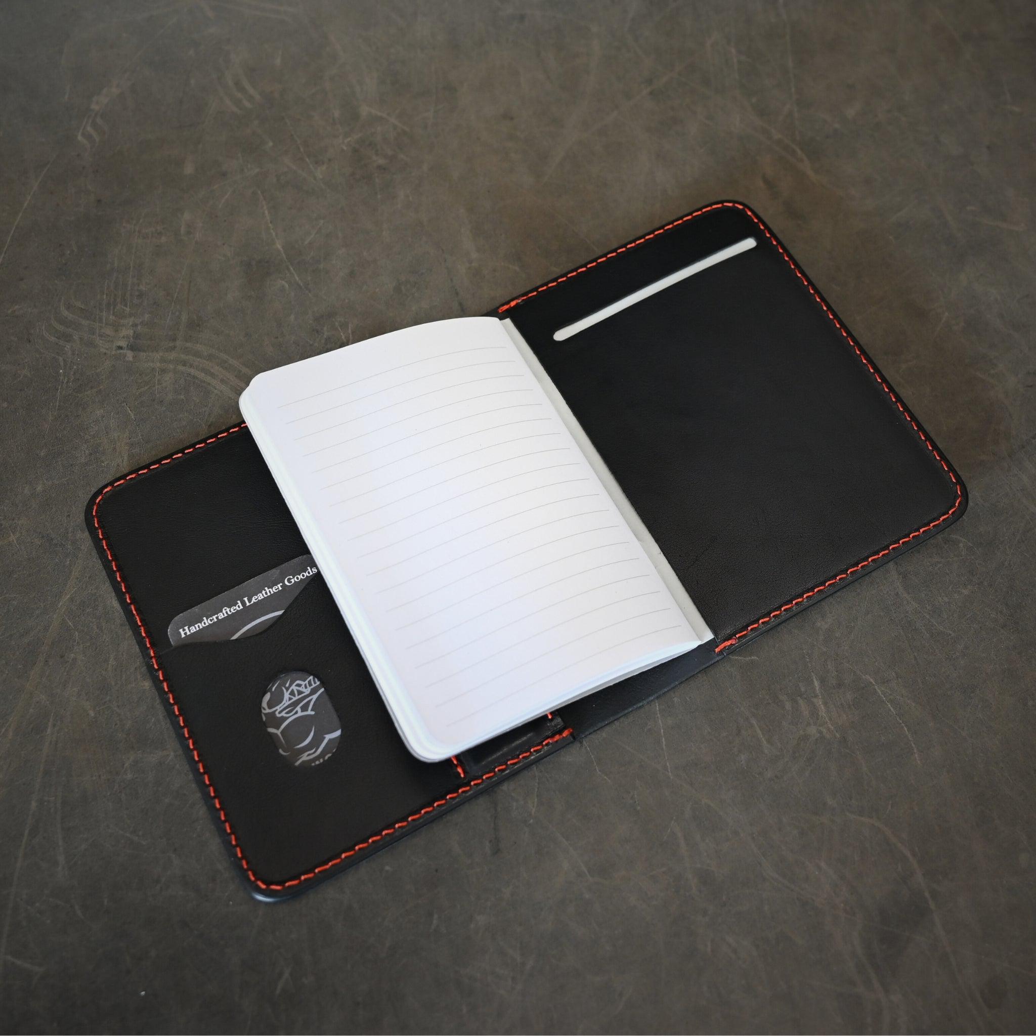 A6 Leather Notebook Cover Black With Orange Thread