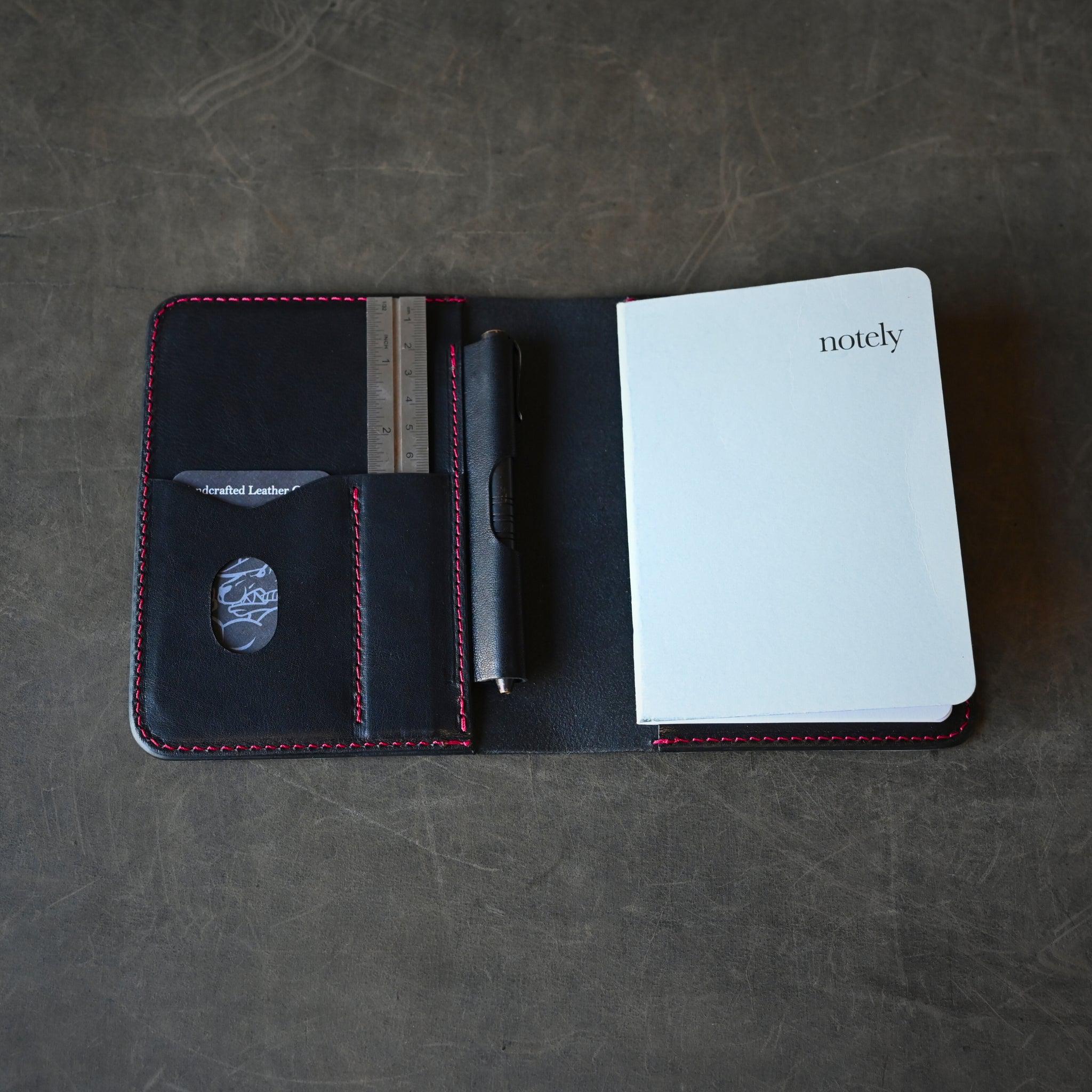 A6 Leather Notebook Cover Black With Red Thread