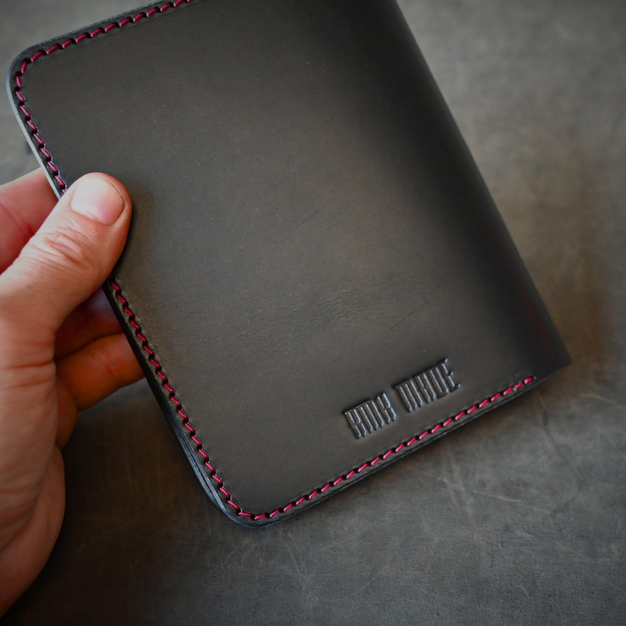 A6 Leather Notebook Cover Black With Red Thread