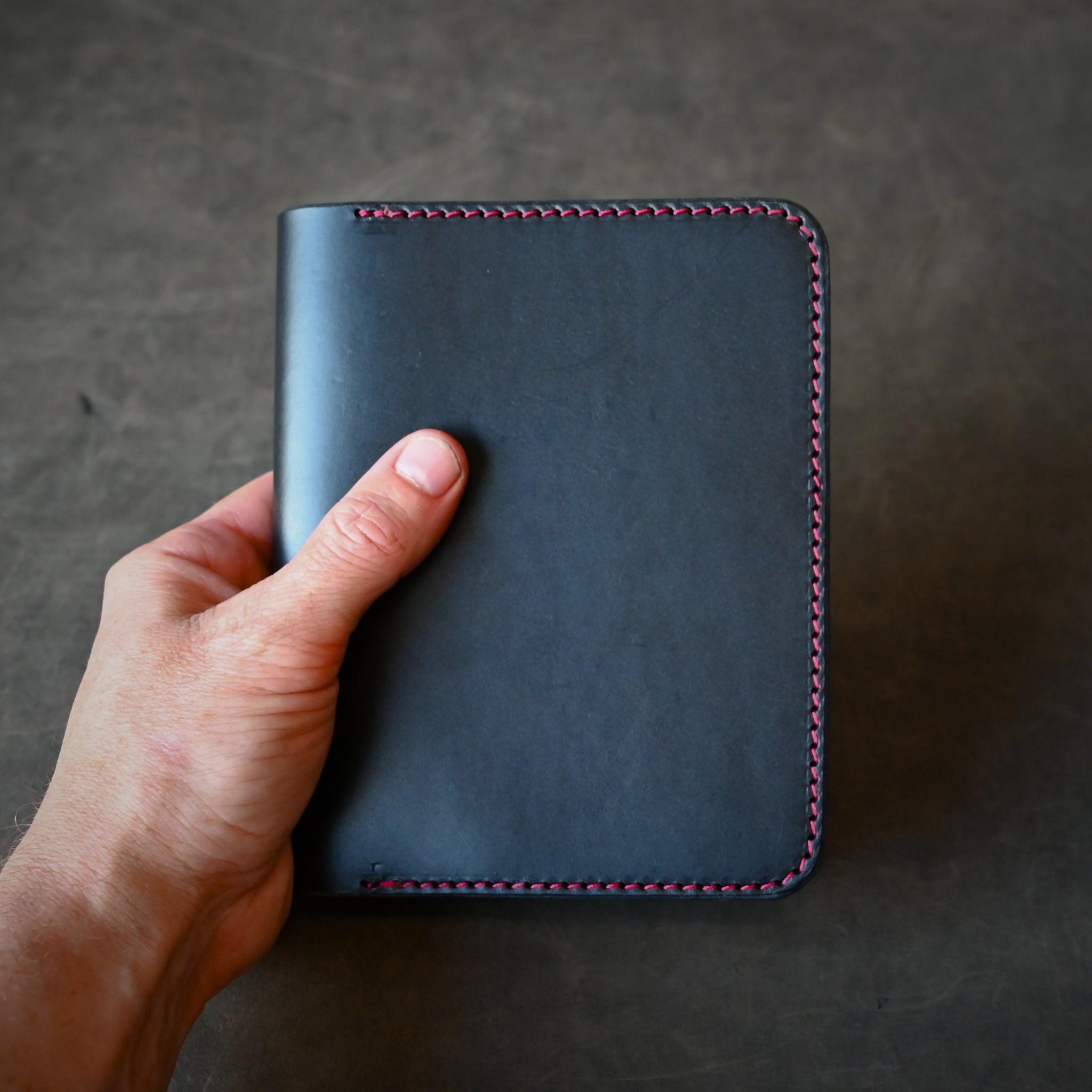 A6 Leather Notebook Cover Black With Red Thread