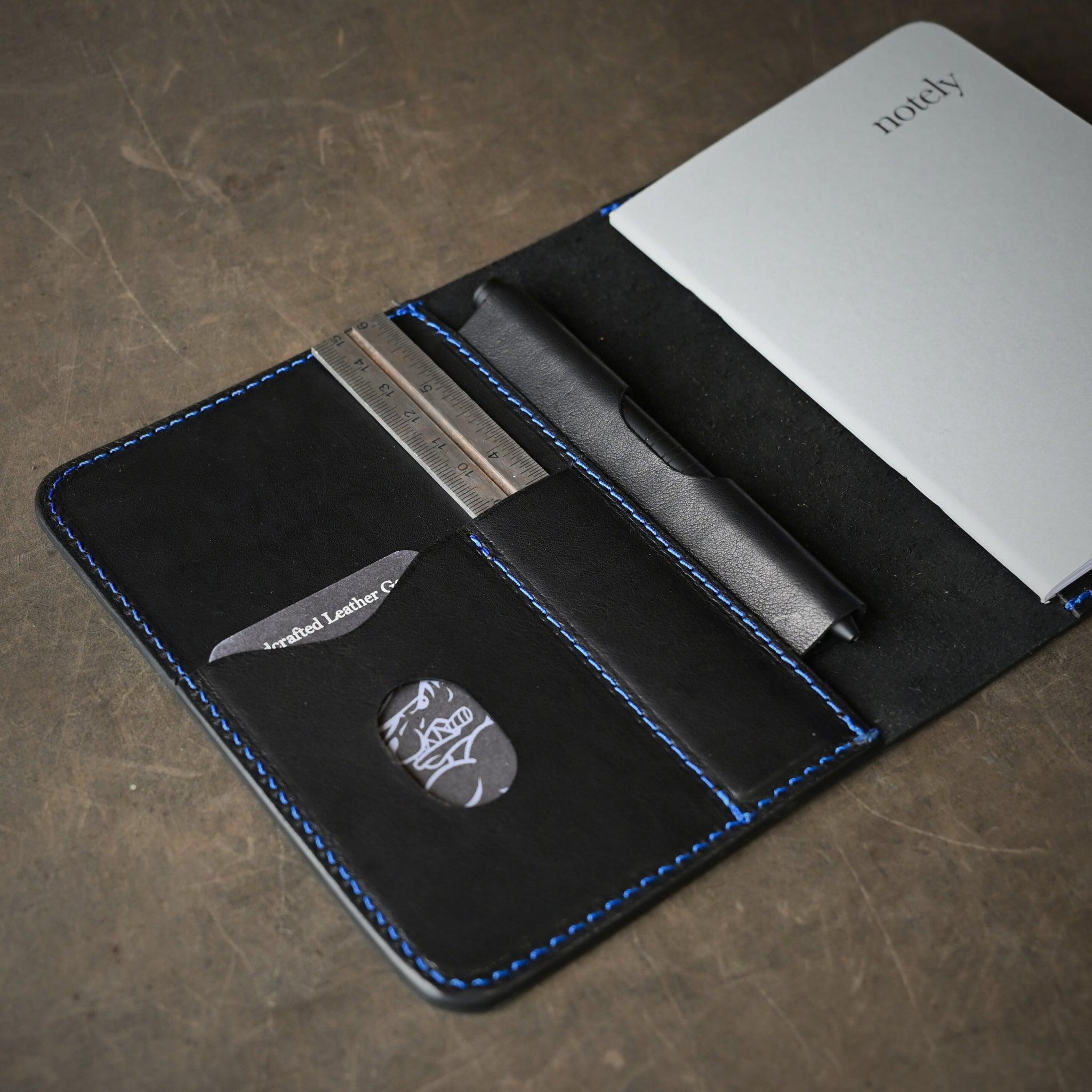 A6 Leather Notebook Cover Black w/ Blue Thread