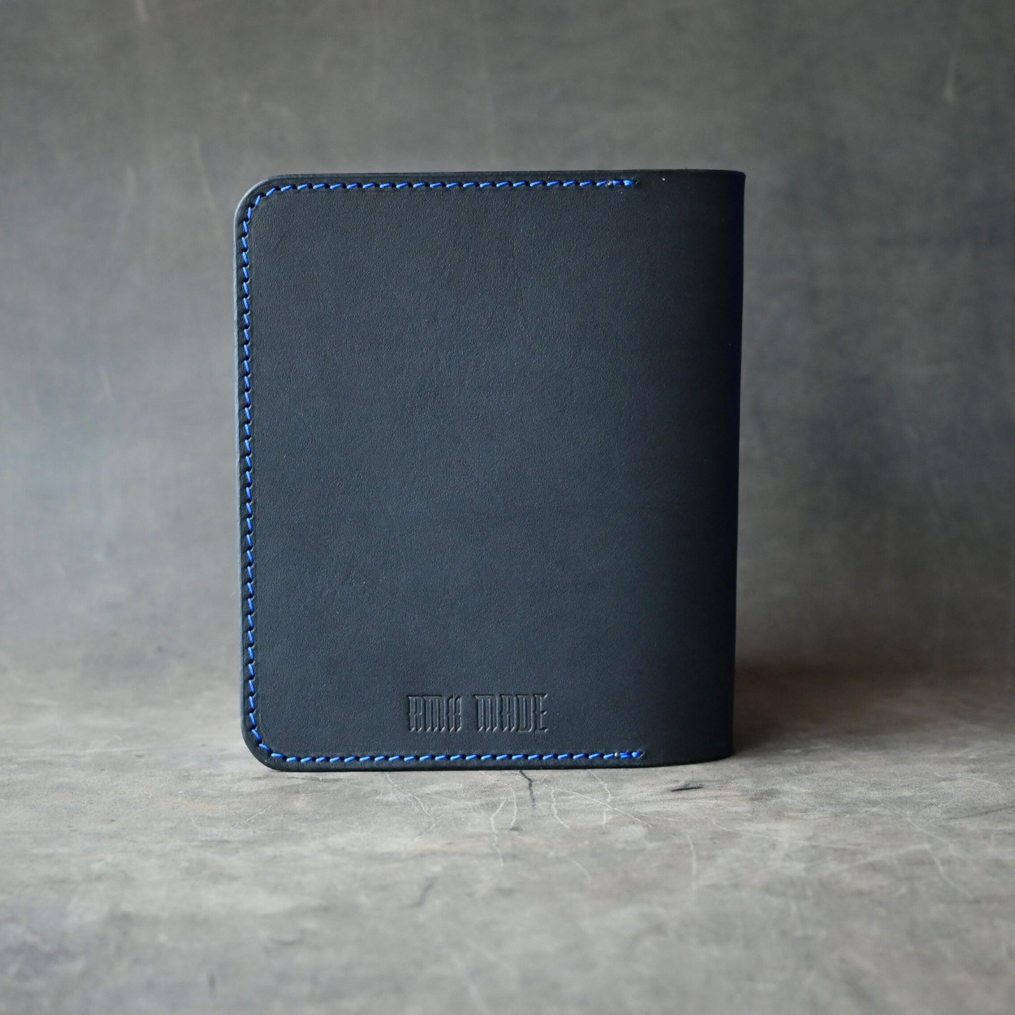 A6 Leather Notebook Cover Black w/ Blue Thread