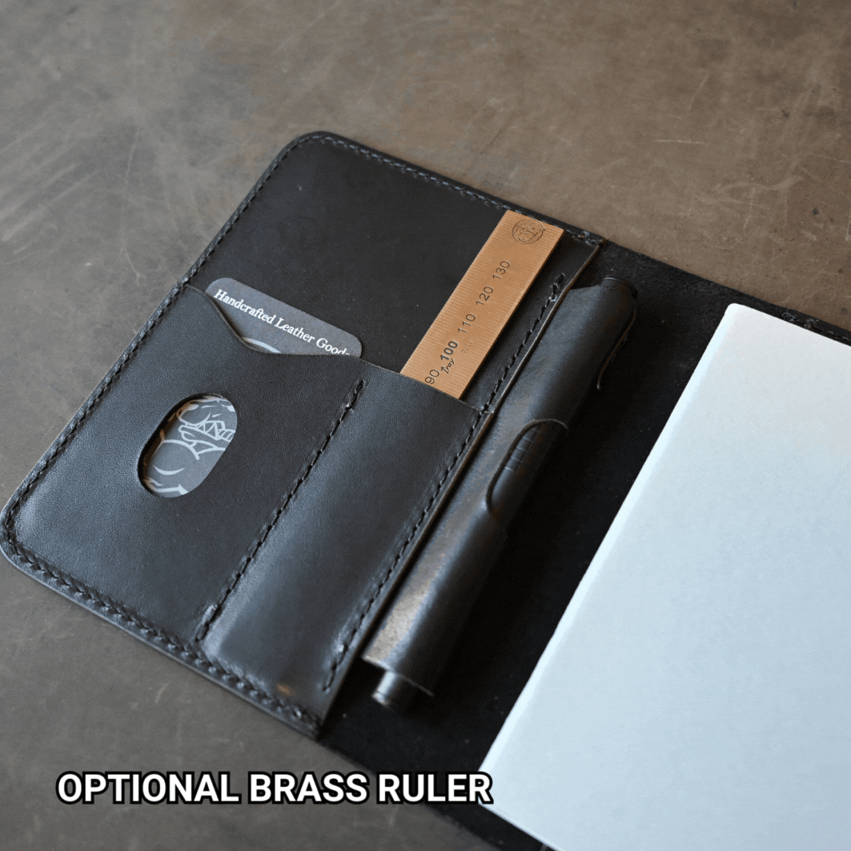 A6 Leather Notebook Cover Black w/ Blue Thread