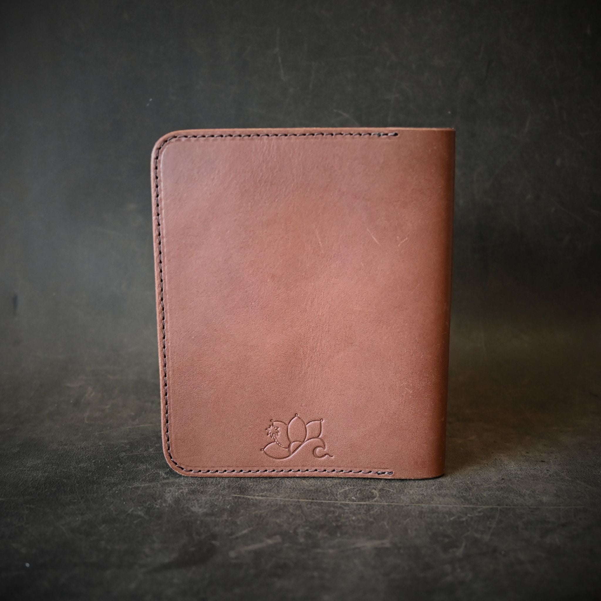 A6 Leather Notebook Cover Chocolate Brown with Mandala Stamp