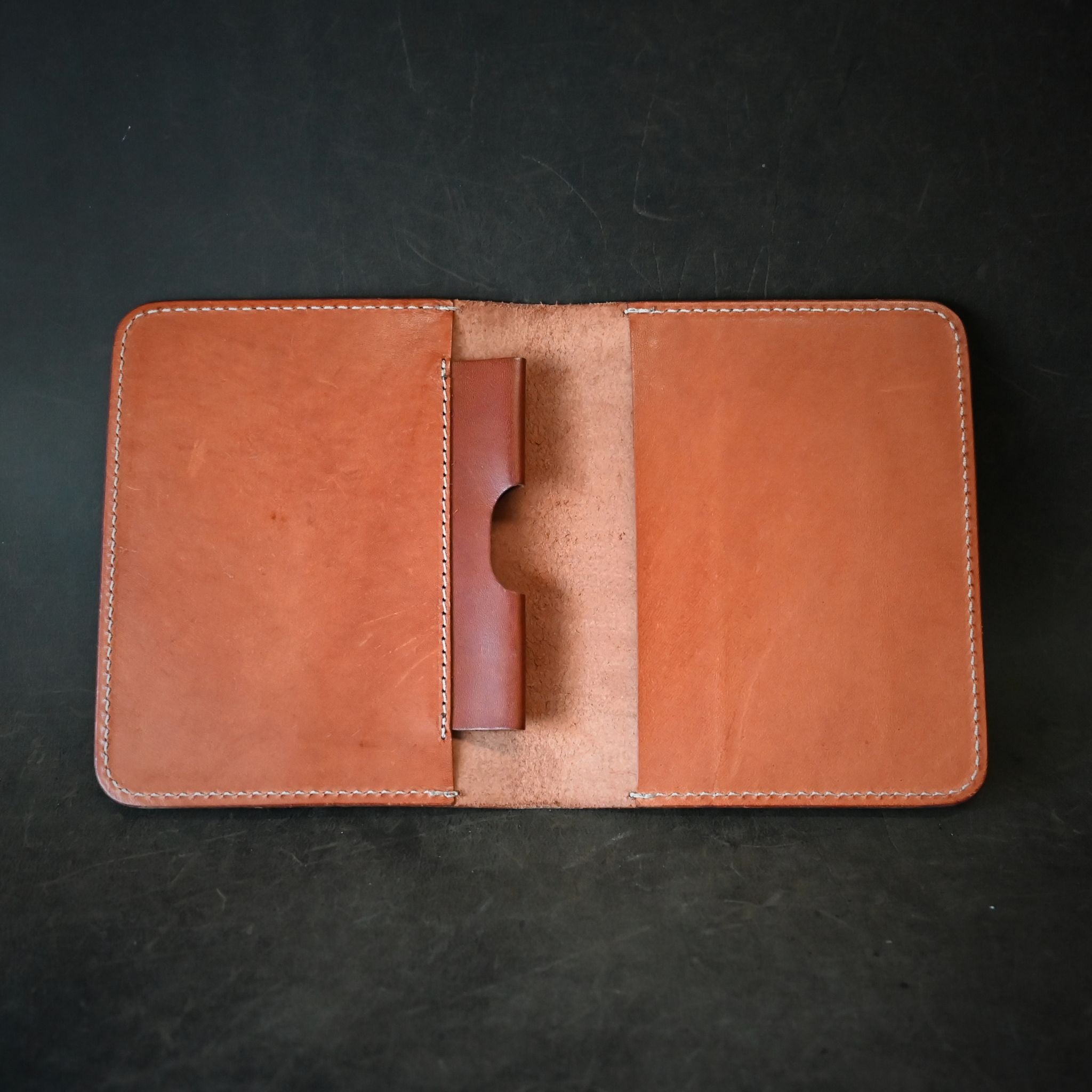 A6 Leather Notebook Cover Whiskey & Cream Stitching