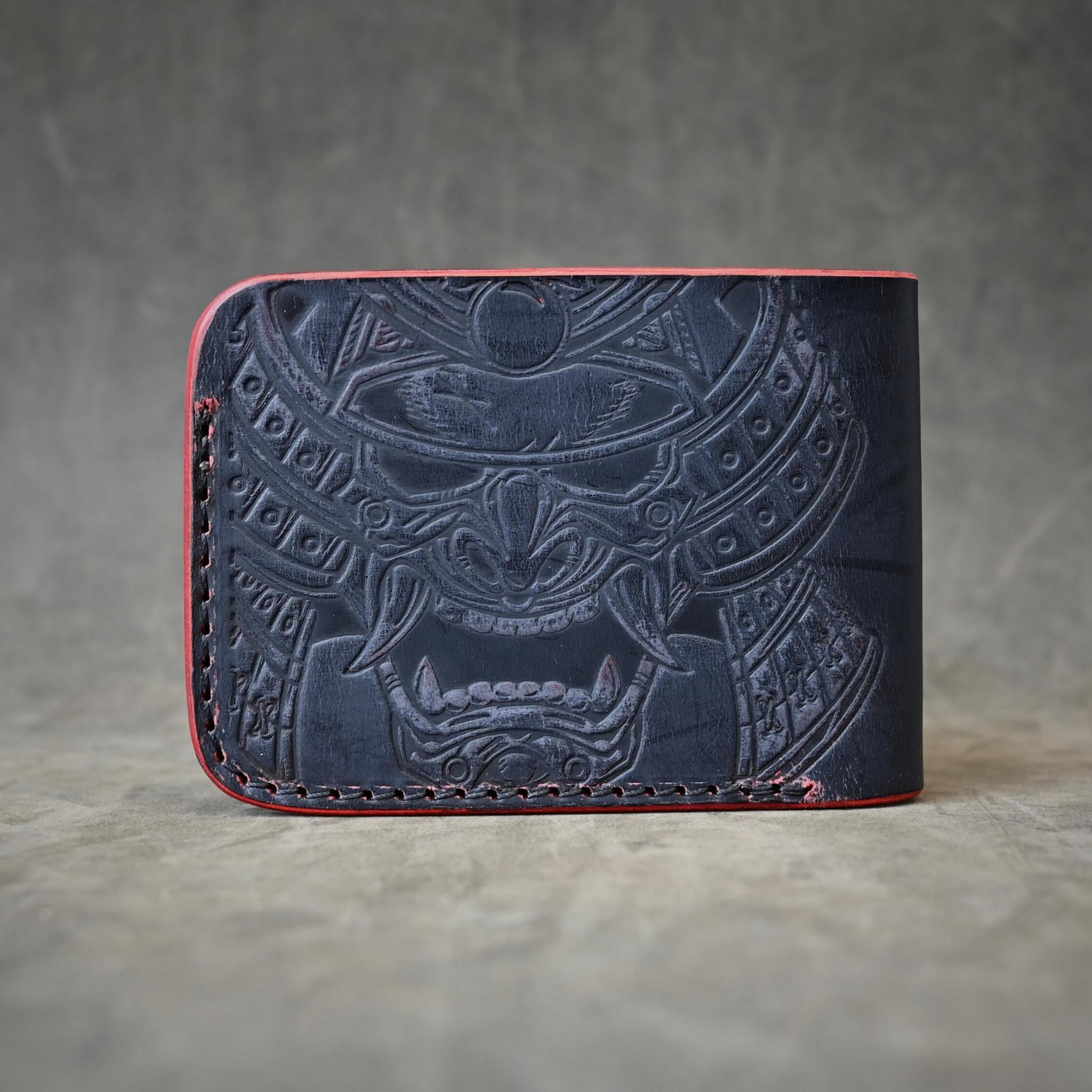 Bifold 2.0 Leather Wallet - Black Cherry Ghost Samurai Mask