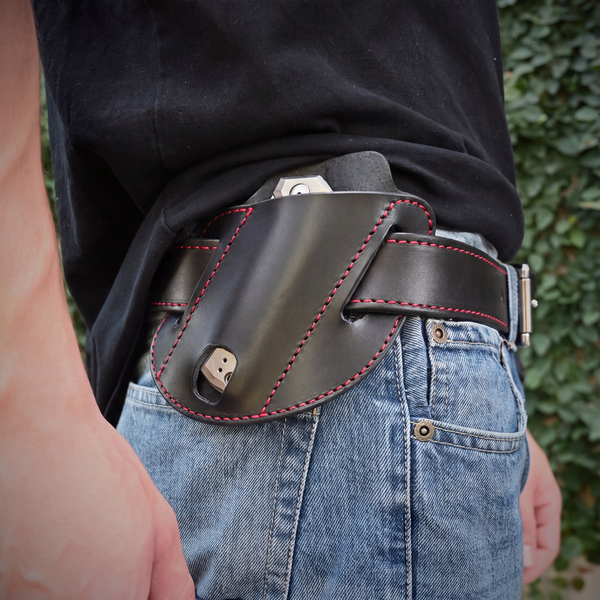 Canted Leather Pancake Holster Black & Red
