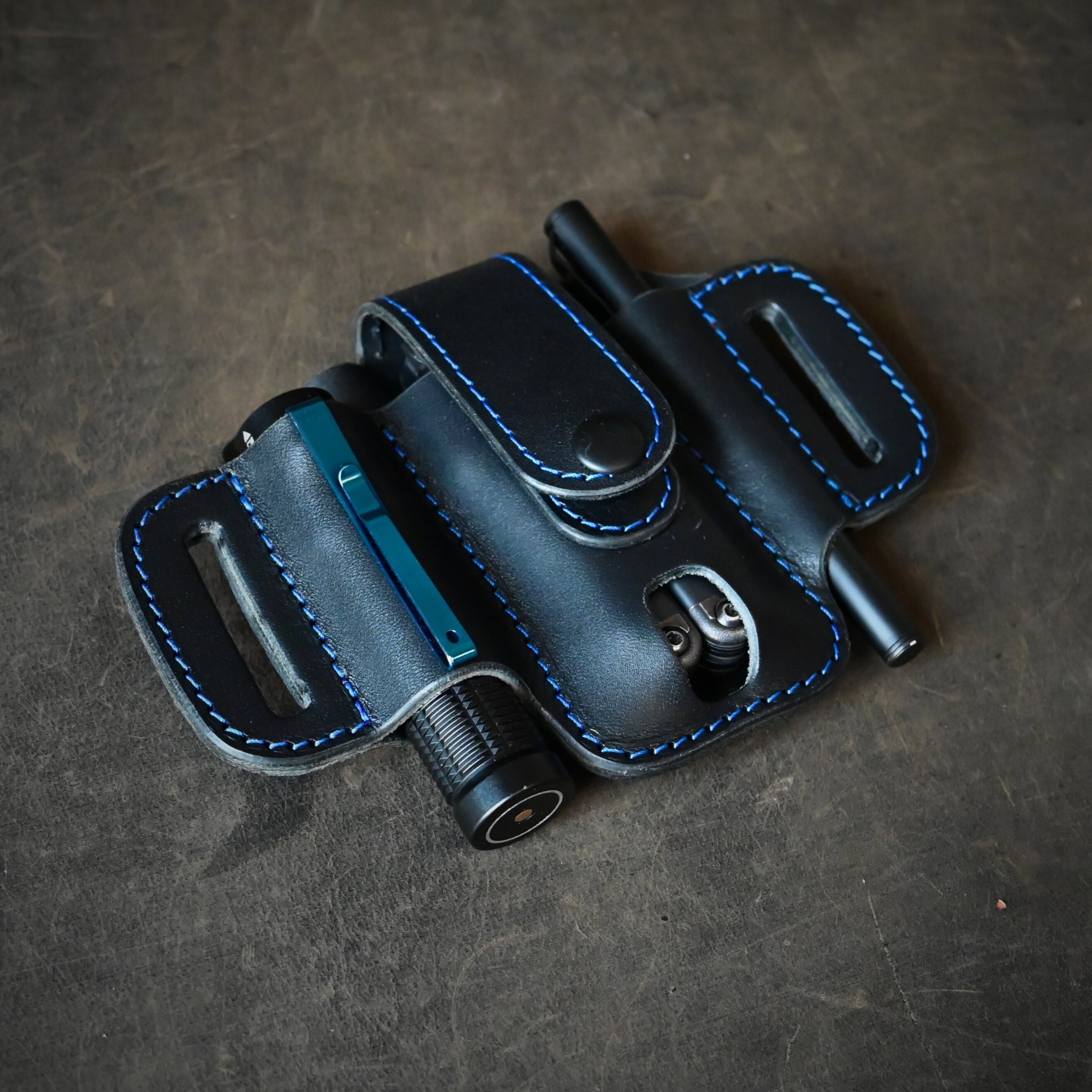 Compact Trio EDC Pancake Holster With Keeper Black & Blue